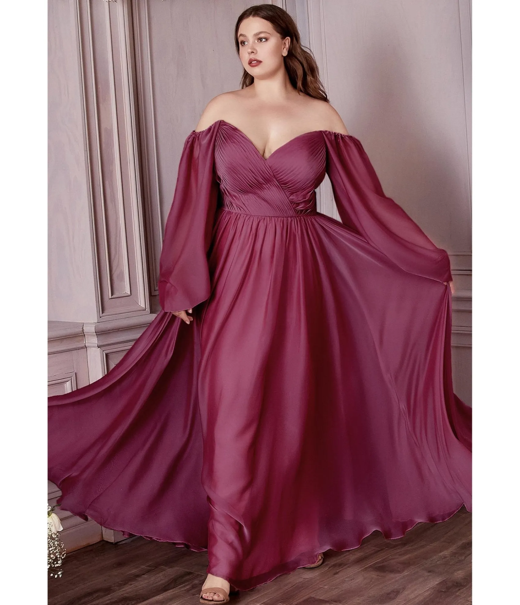 Unique Vintage Cinderella Divine Plus Size Rouge Chiffon Sweetheart Bridesmaid Goddess Gown Cheap