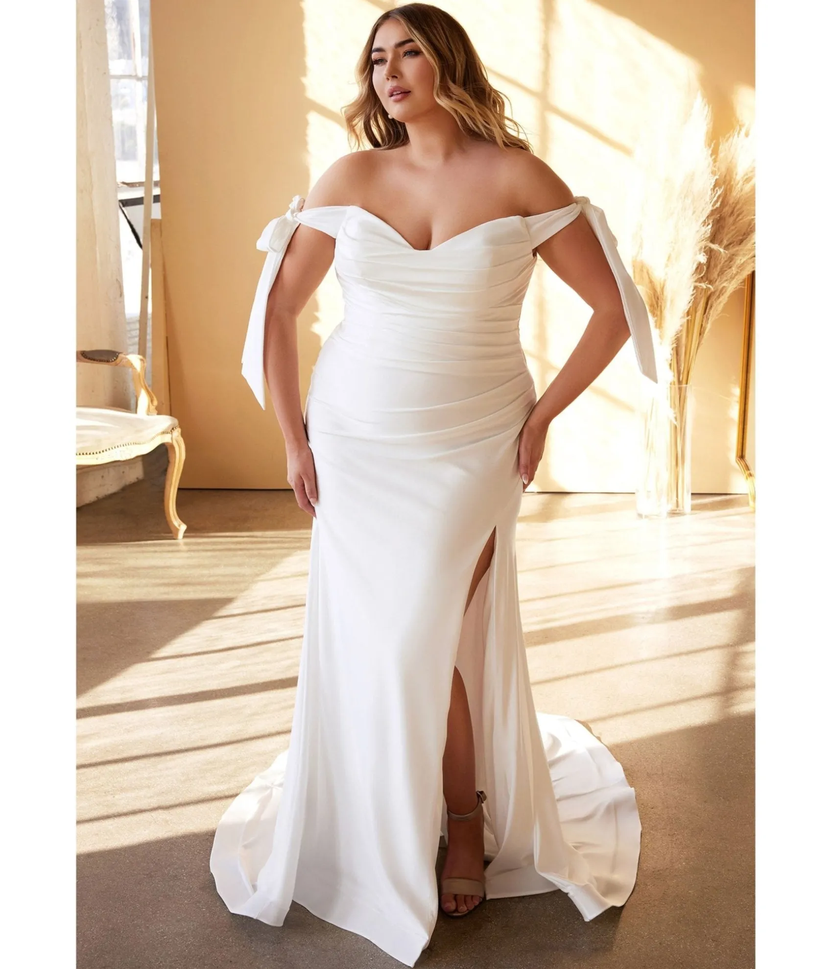 Unique Vintage Cinderella Divine Plus Size White Off The Shoulder Trumpet Bridal Gown Sale