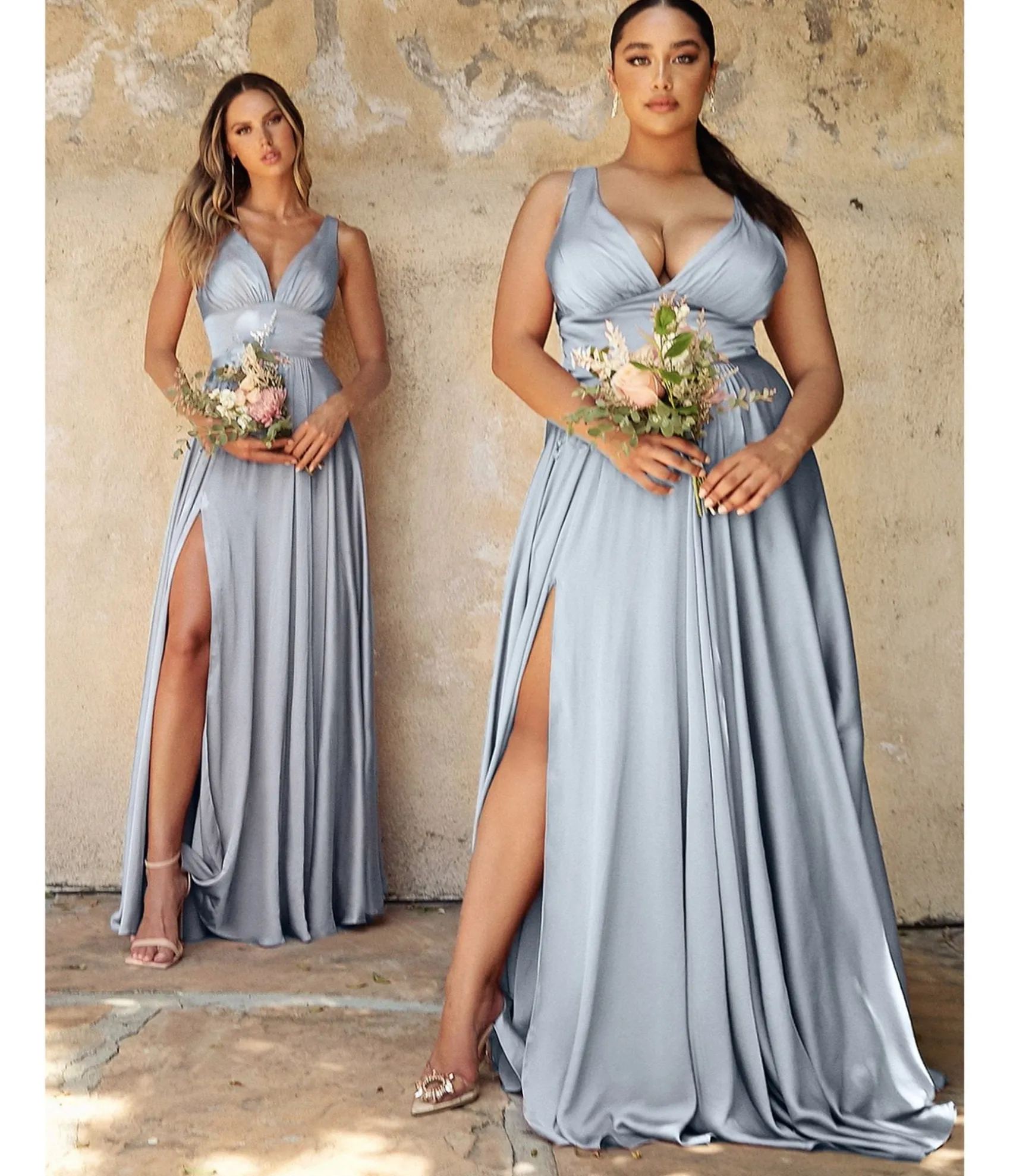 Unique Vintage Cinderella Divine Steel Blue Glamour Satin A-Line Bridesmaid Dress Fashion