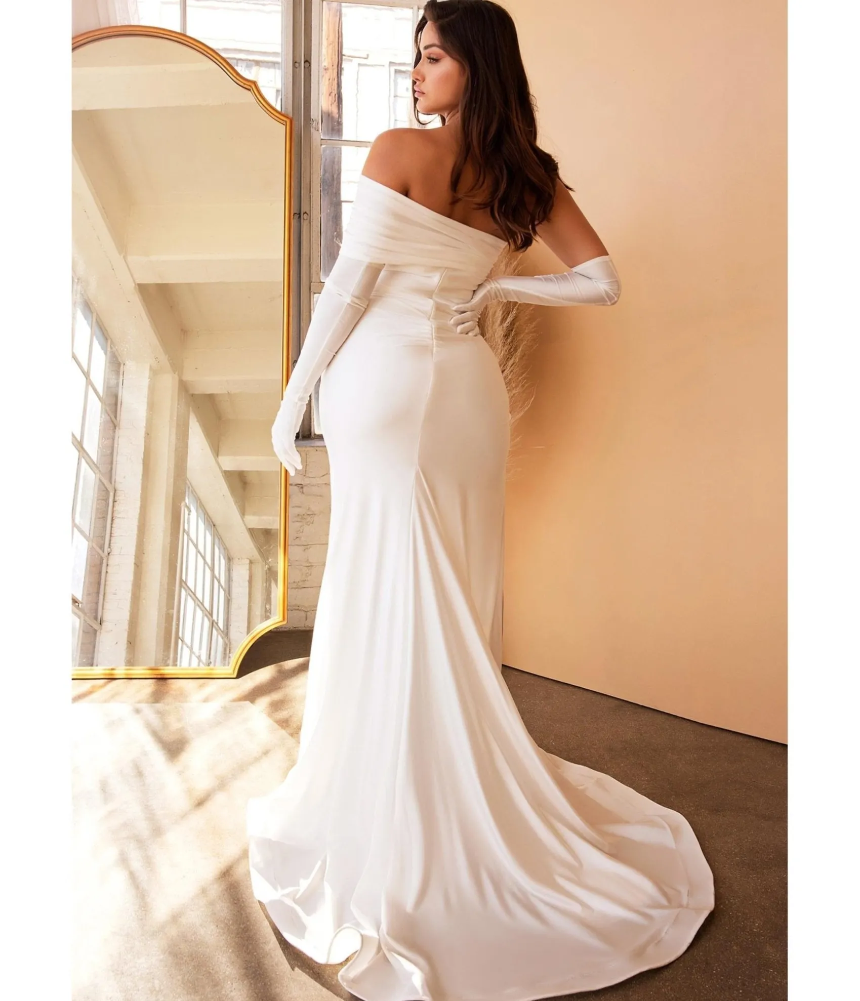 Unique Vintage Cinderella Divine White One Shoulder Prom Trumpet Gown with Gloves Discount