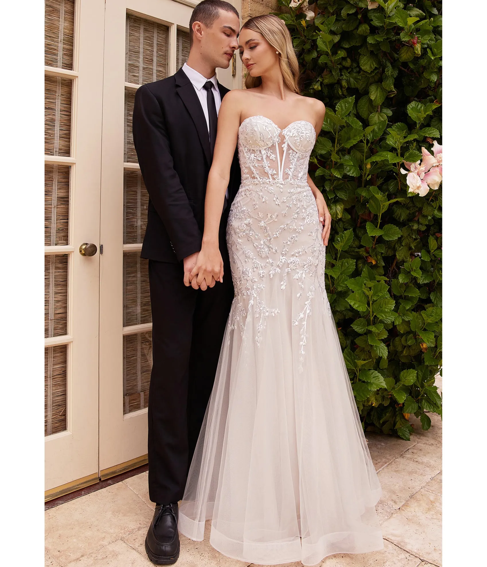 Unique Vintage Cinderella Divine French White Floral Embellished Mermaid Bridal Gown Discount