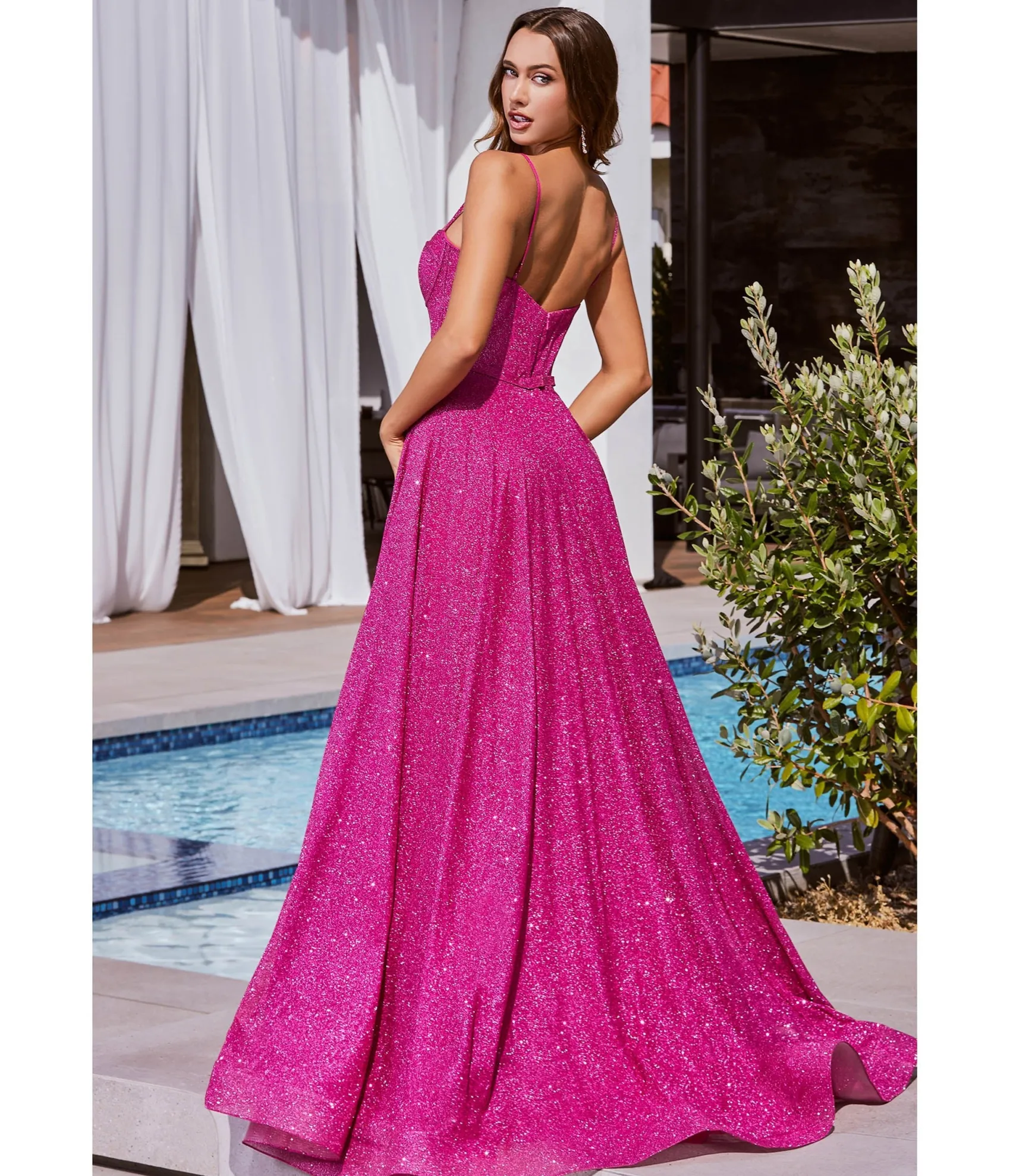 Unique Vintage Cinderella Divine Fuchsia Glitter Strapless Prom Gown Sale