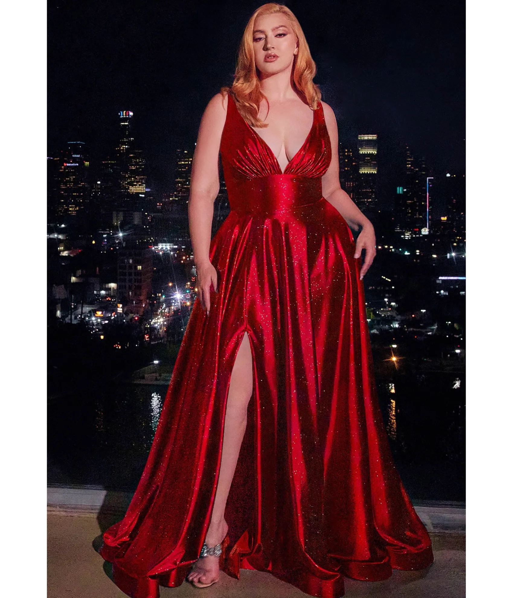 Unique Vintage Cinderella Divine Plus Size Red Satin Prom Dress Store