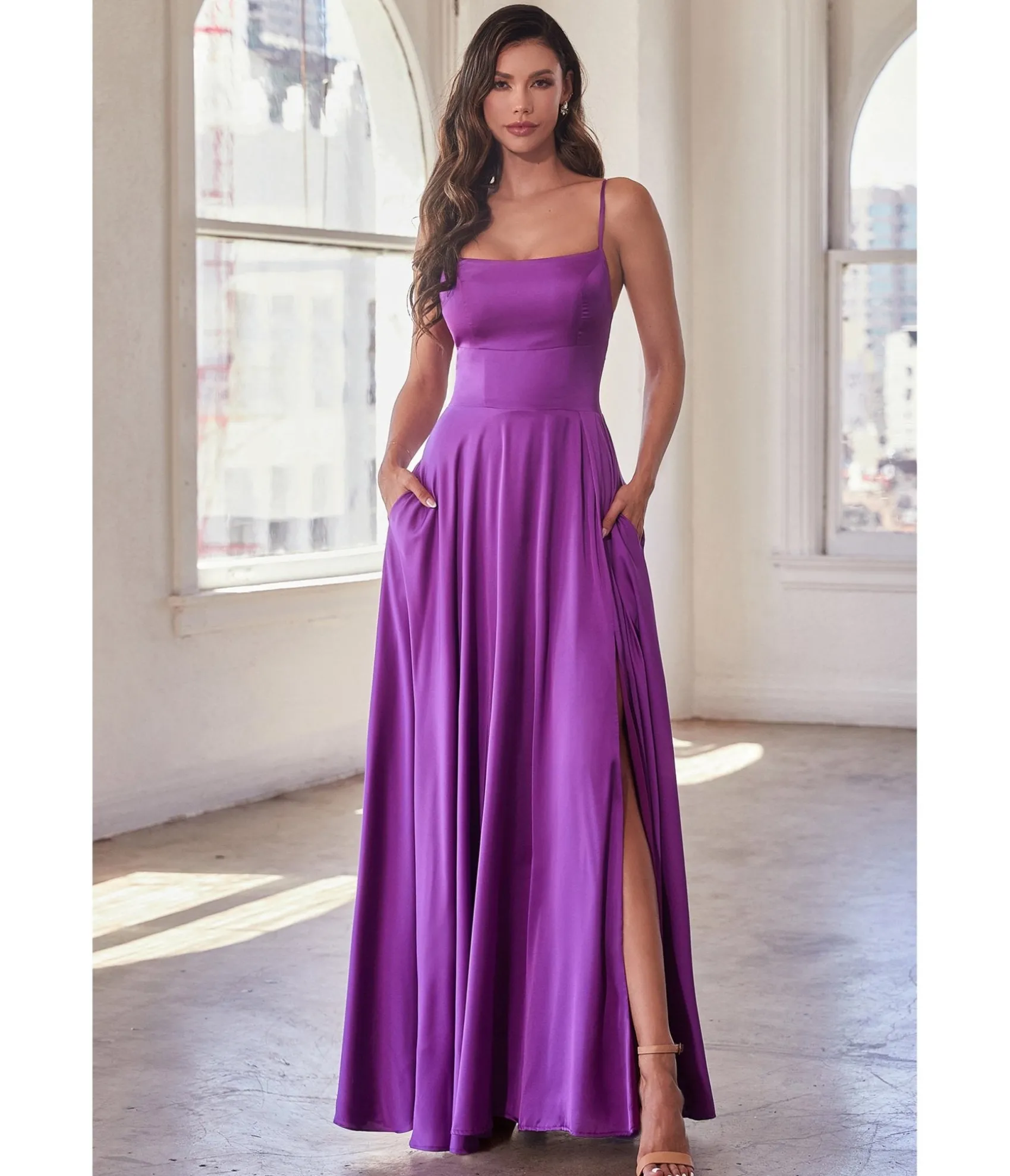 Unique Vintage Cinderella Divine Purple Satin A Line Bridesmaid Dress New