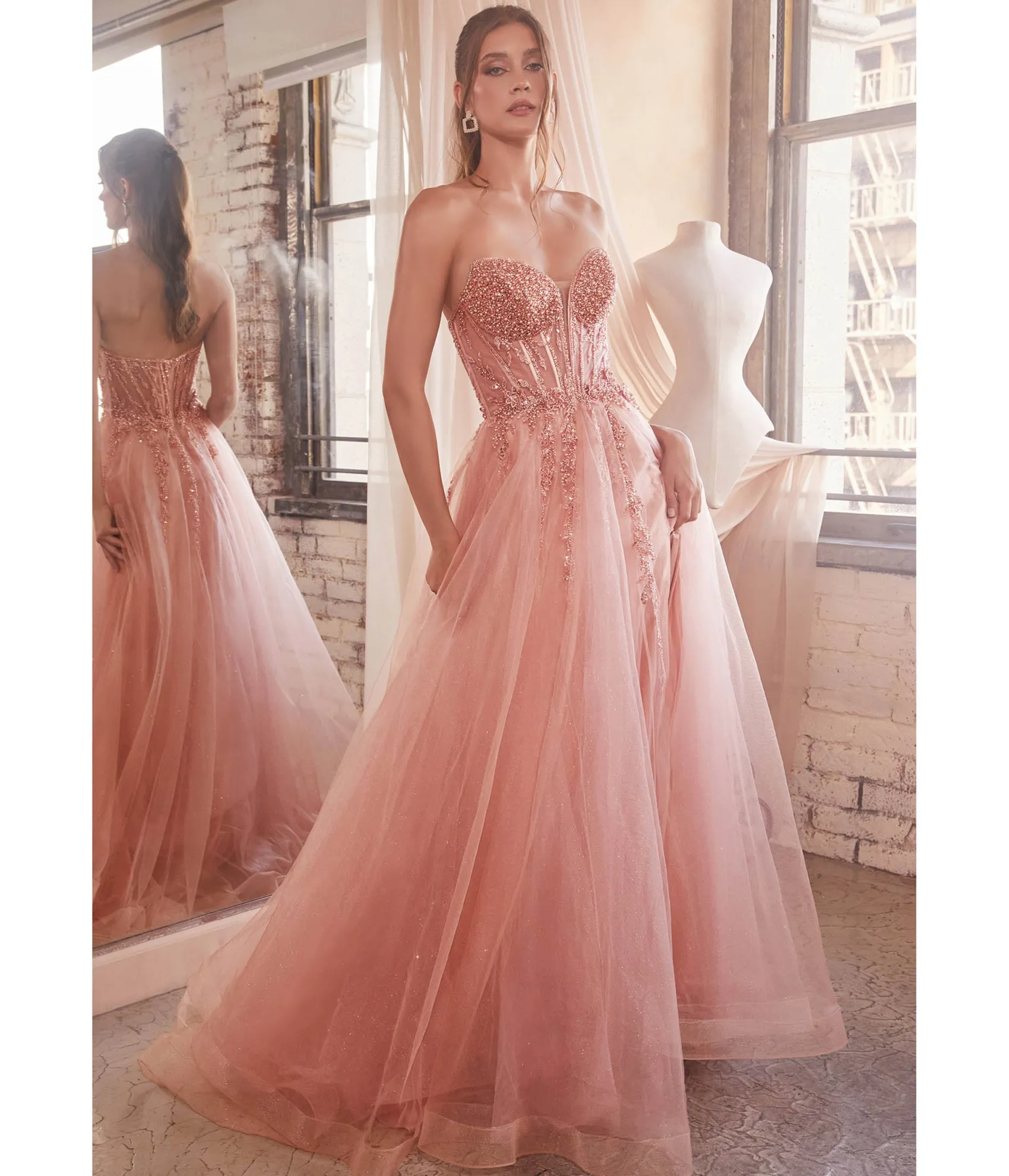 Unique Vintage Cinderella Divine Rose Gold Sparkle Corset Top Prom Gown Outlet