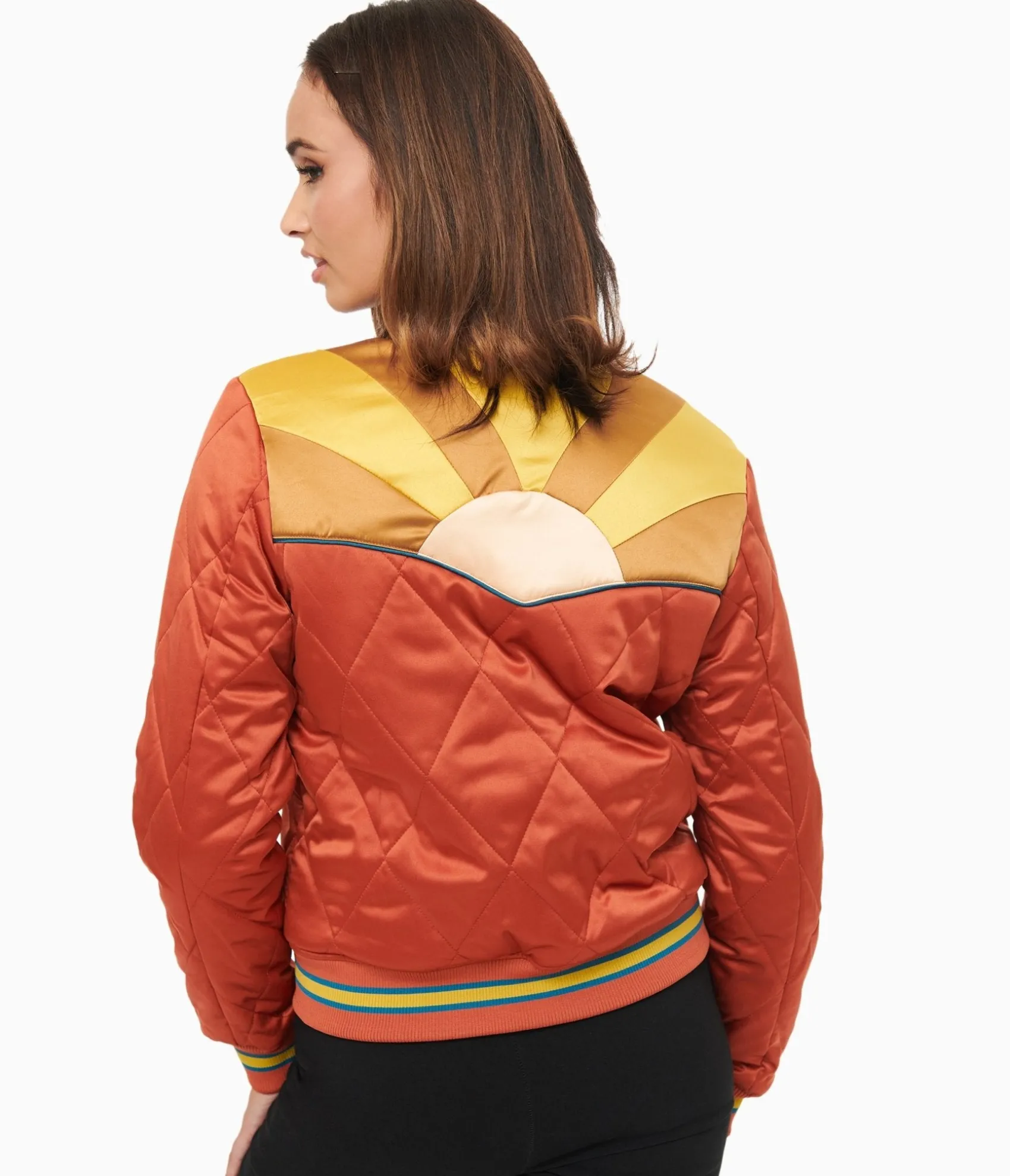 Unique Vintage Classic Rock Couture 1970s Burnt Orange Rising Sun Chainstitch Bomber Jacket Best