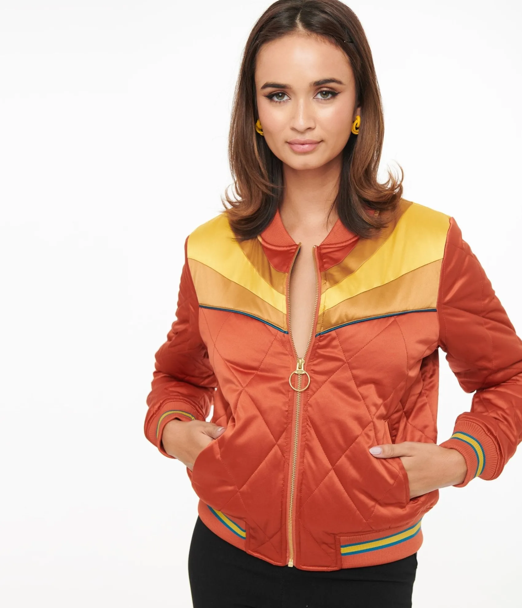 Unique Vintage Classic Rock Couture 1970s Burnt Orange Rising Sun Chainstitch Bomber Jacket Best