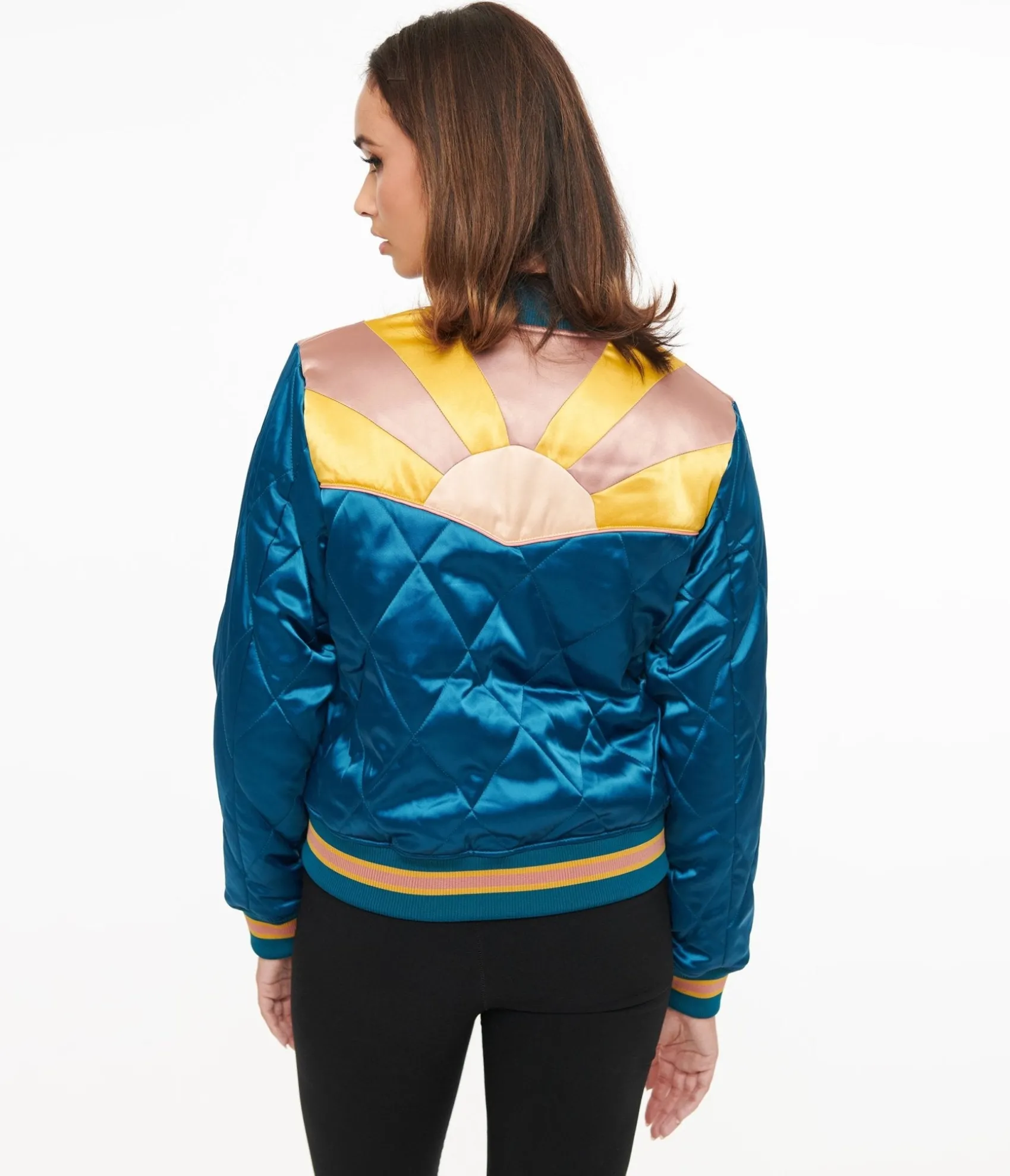 Unique Vintage Classic Rock Couture 1970s Teal Peacock Rising Sun Chainstitch Bomber Jacket New