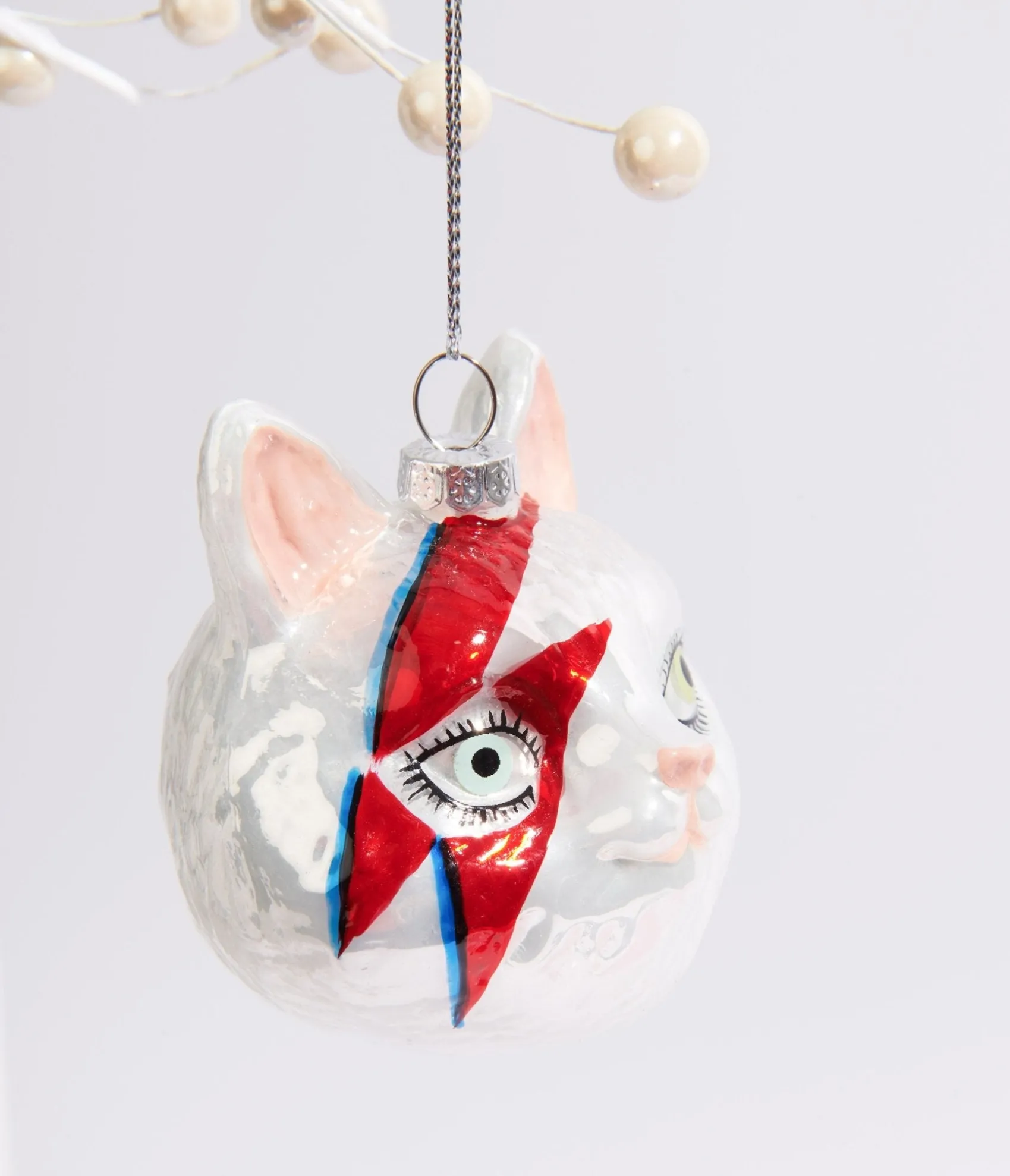 Unique Vintage Cody Foster Meowie Bowie Cat Glass Ornament Discount