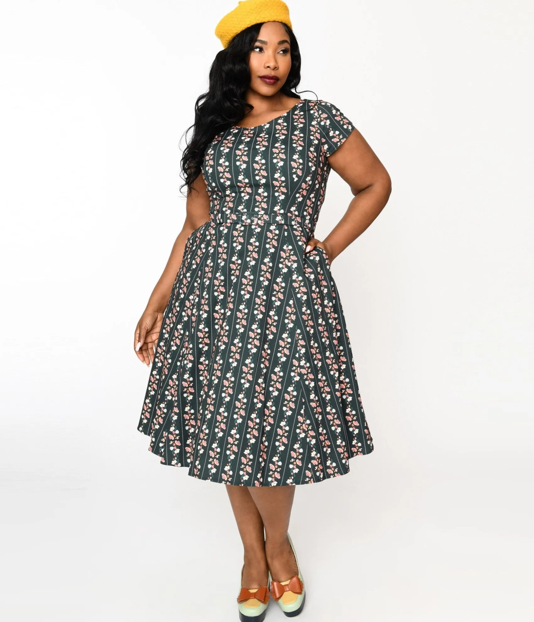 Unique Vintage Collectif Green Wallflower Striped Swing Dress New