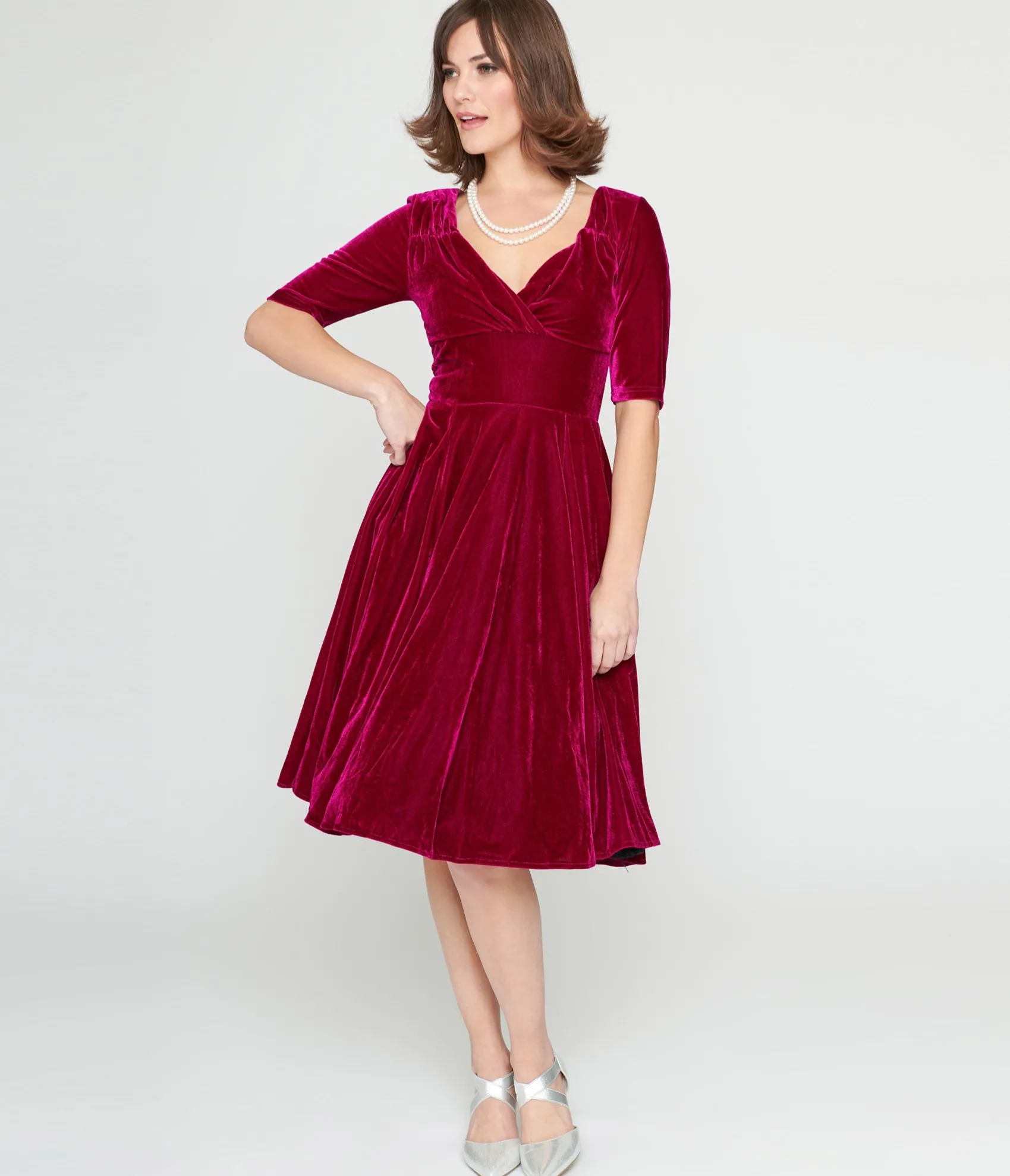 Unique Vintage Collectif Plum Velvet Trixie Flare Dress Best