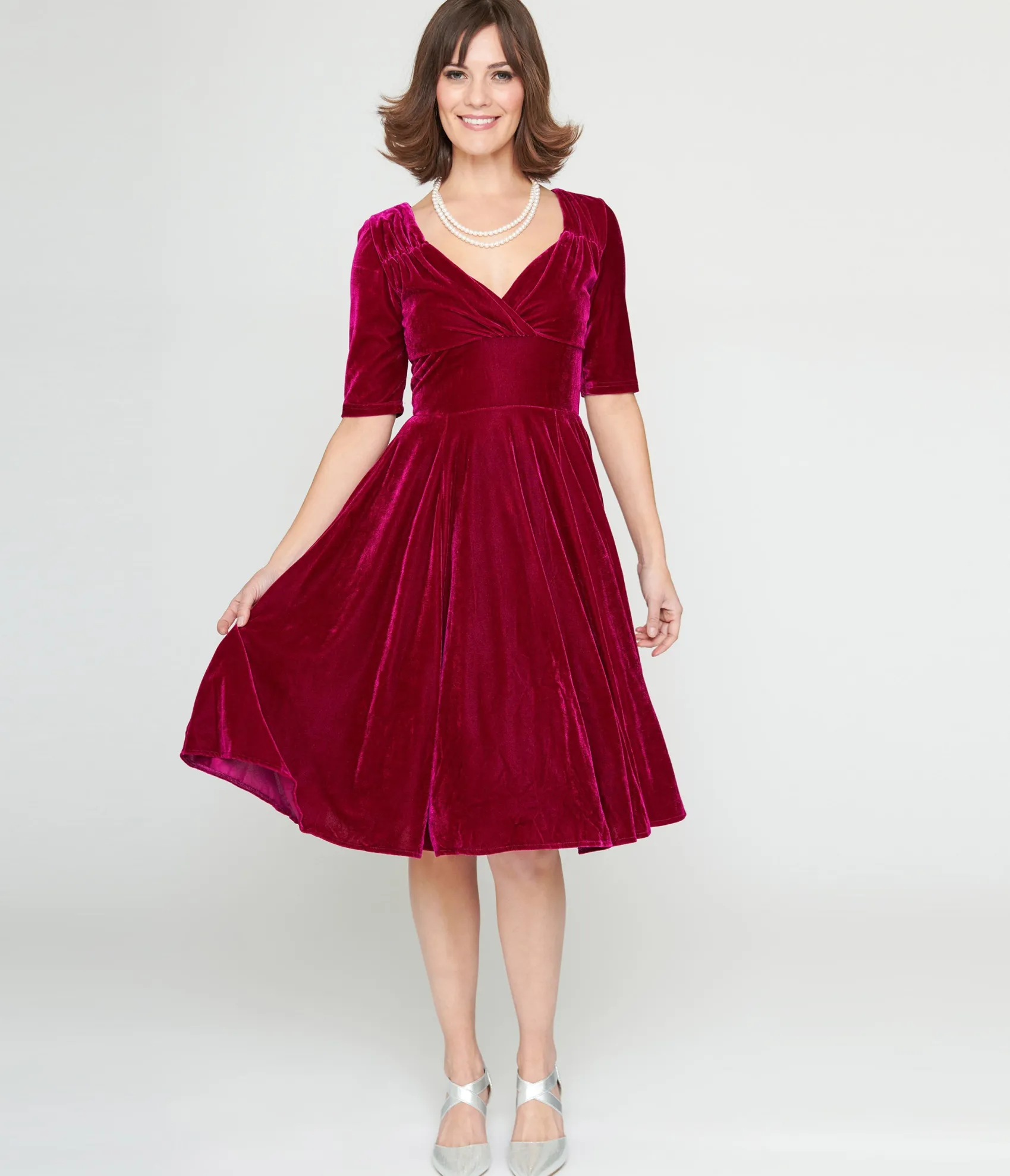 Unique Vintage Collectif Plum Velvet Trixie Flare Dress Best