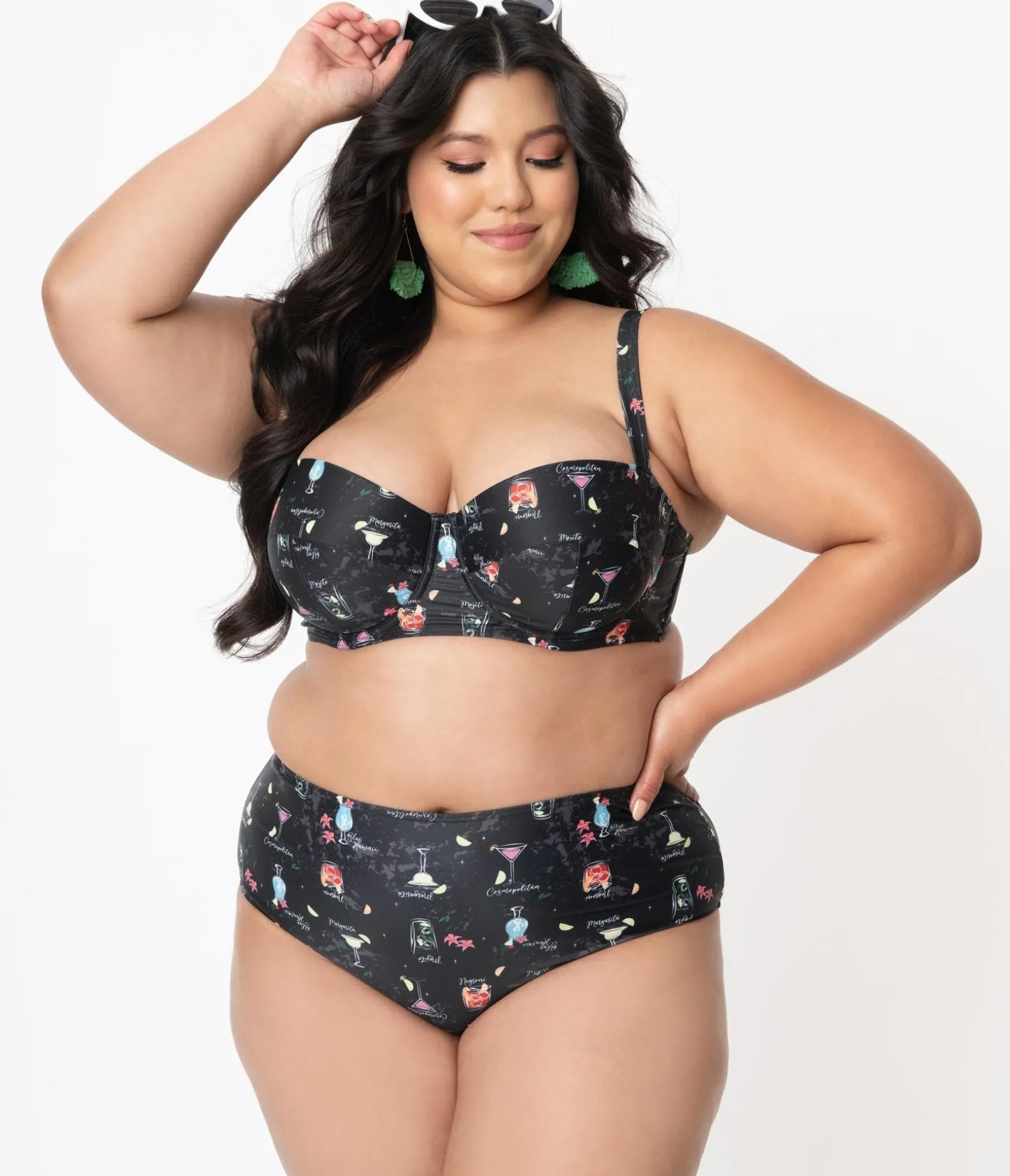 Unique Vintage Collectif Plus Size Black & Cocktail Menu Print Swim Bottom Cheap