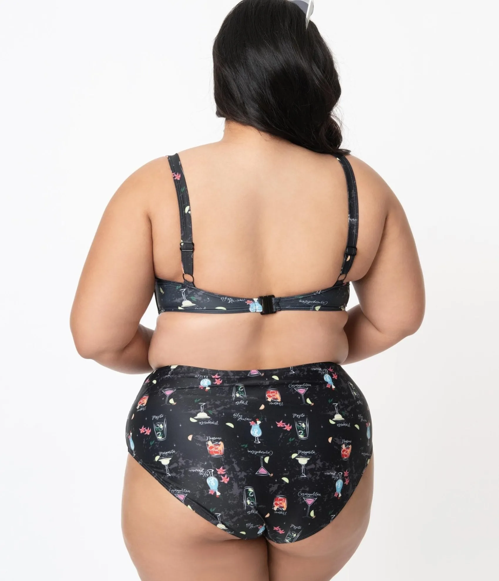 Unique Vintage Collectif Plus Size Black & Cocktail Menu Print Swim Bottom Cheap