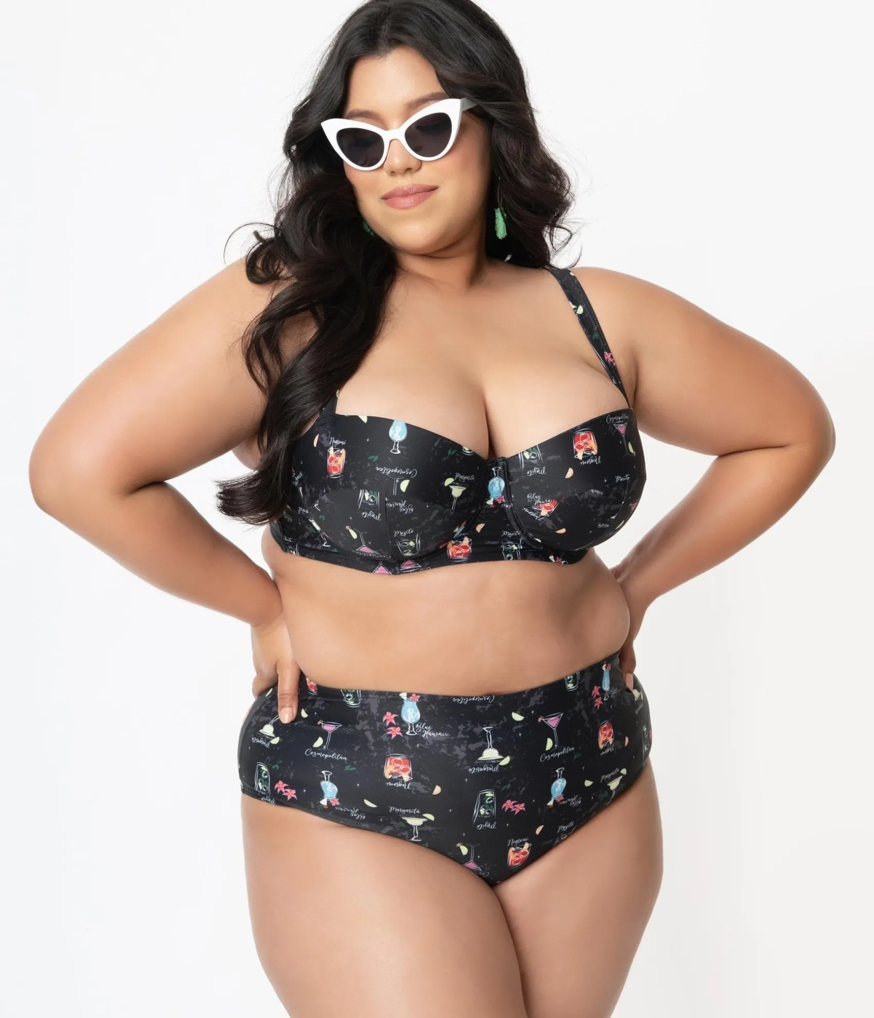 Unique Vintage Collectif Plus Size Black & Cocktail Menu Print Swim Bottom Cheap