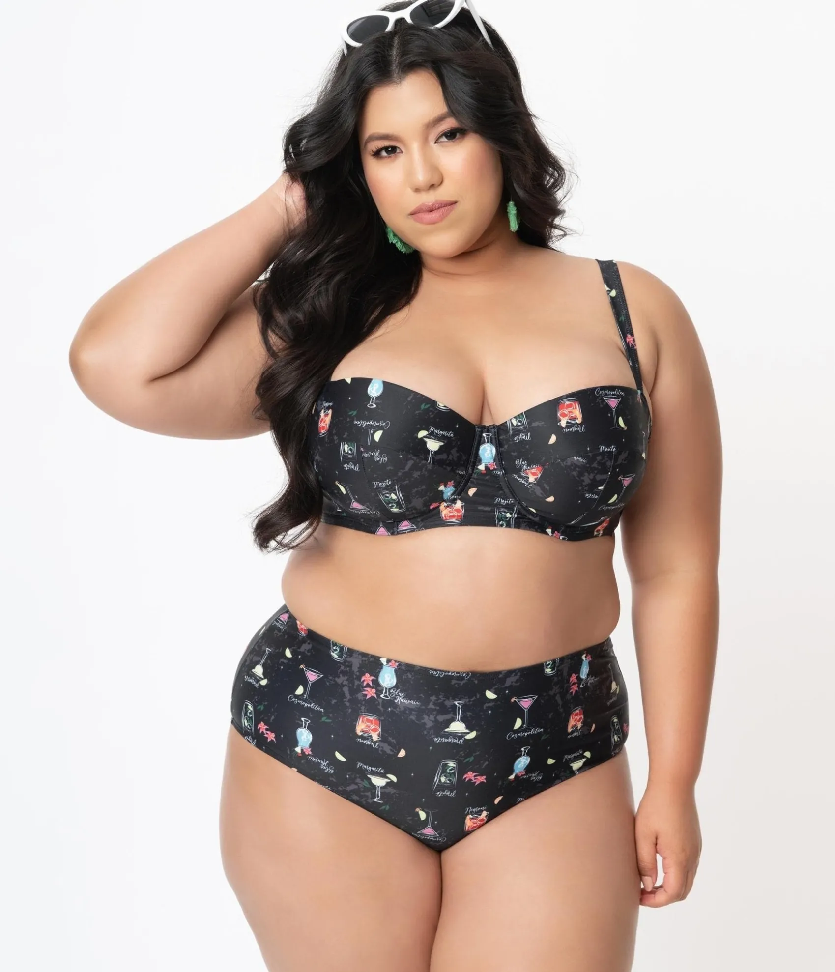Unique Vintage Collectif Plus Size Black & Cocktail Menu Print Swim Bottom Cheap