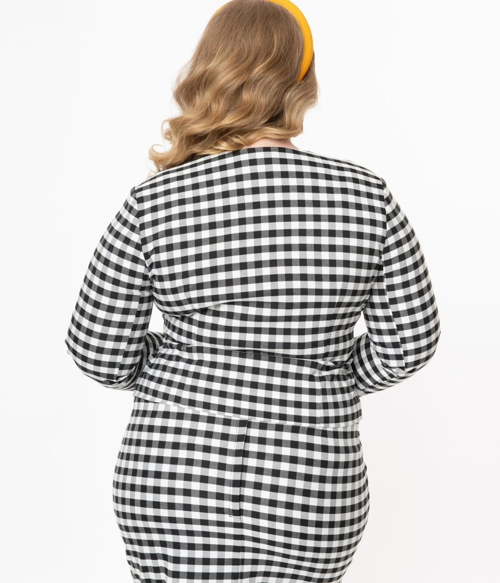 Unique Vintage Collectif Plus Size Black & White Gingham Lorinna Jacket Online