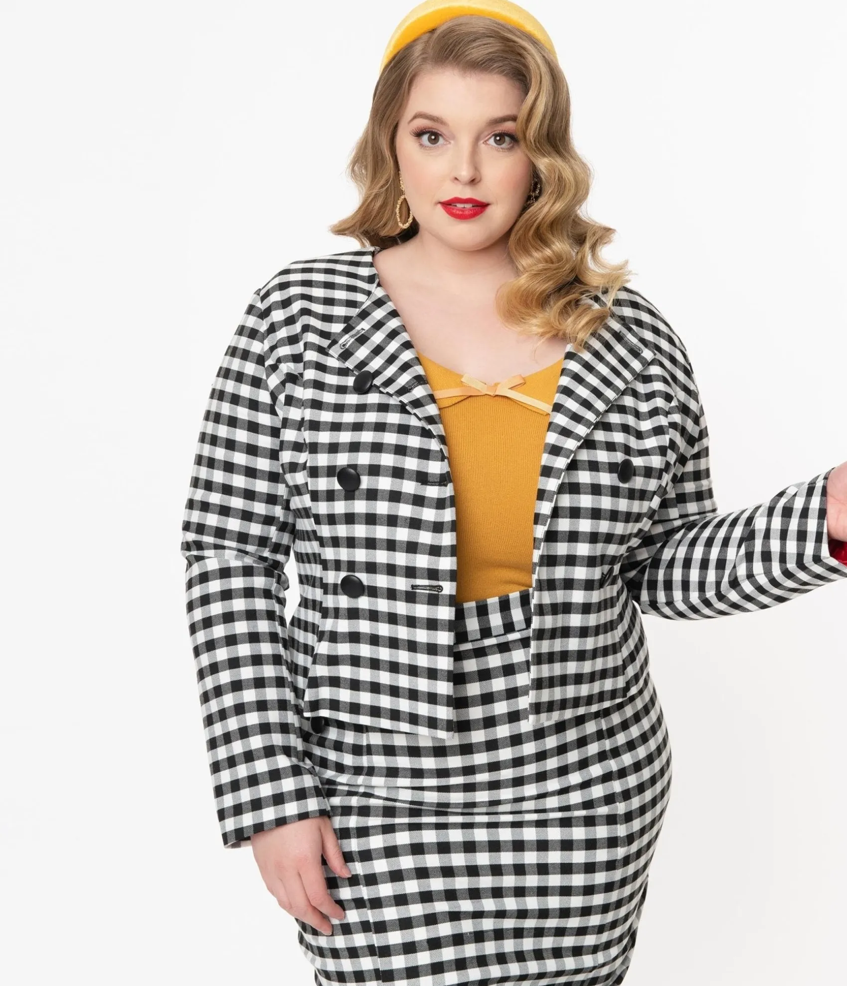 Unique Vintage Collectif Plus Size Black & White Gingham Lorinna Jacket Online