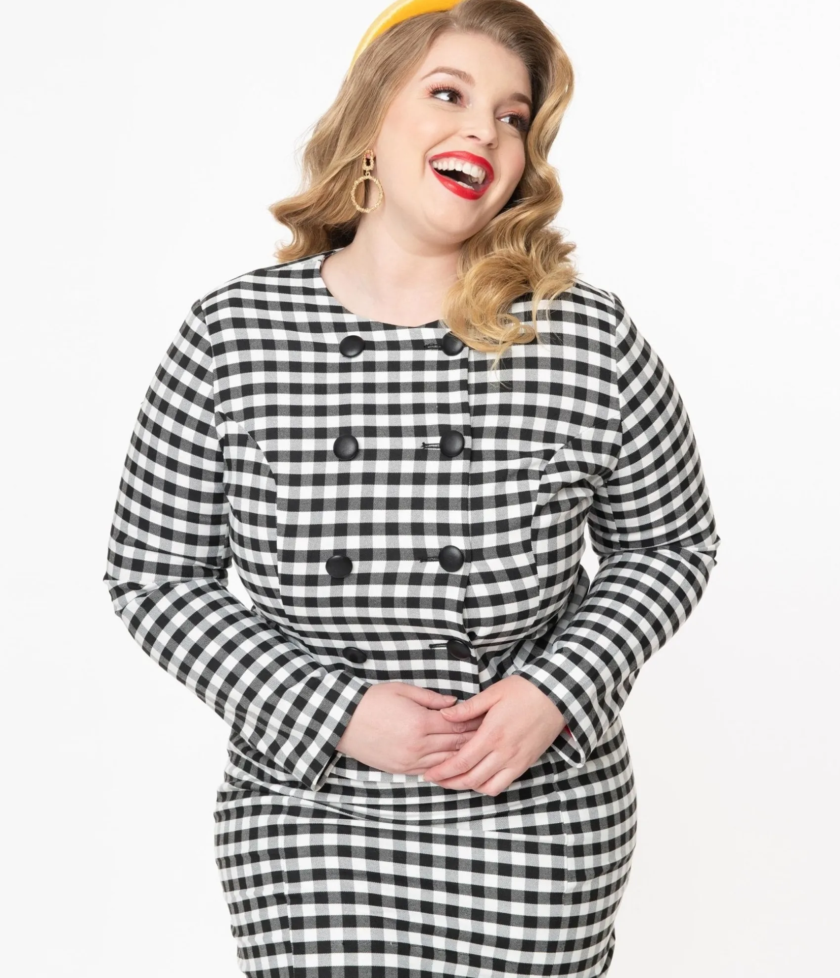 Unique Vintage Collectif Plus Size Black & White Gingham Lorinna Jacket Online