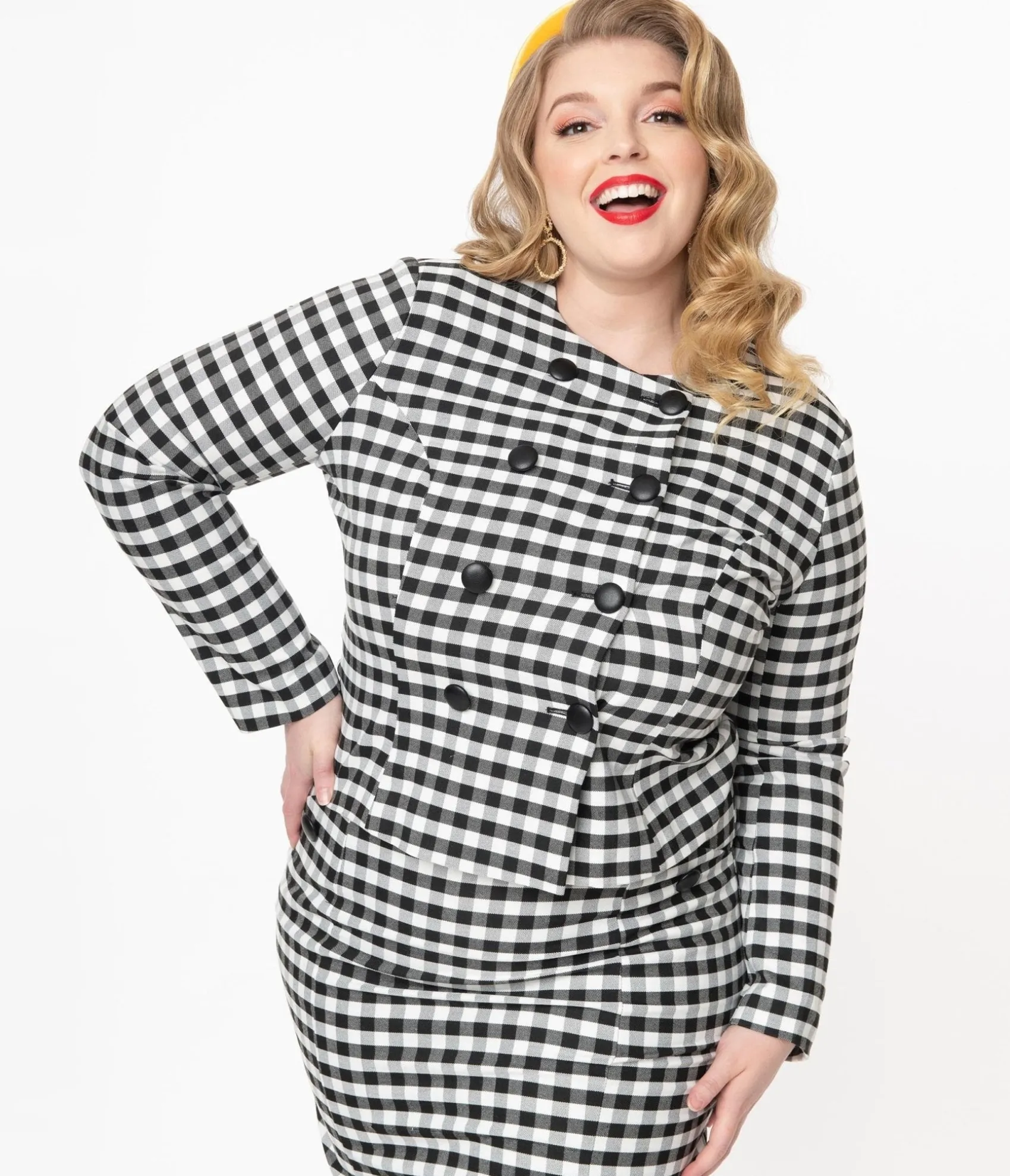 Unique Vintage Collectif Plus Size Black & White Gingham Lorinna Jacket Online