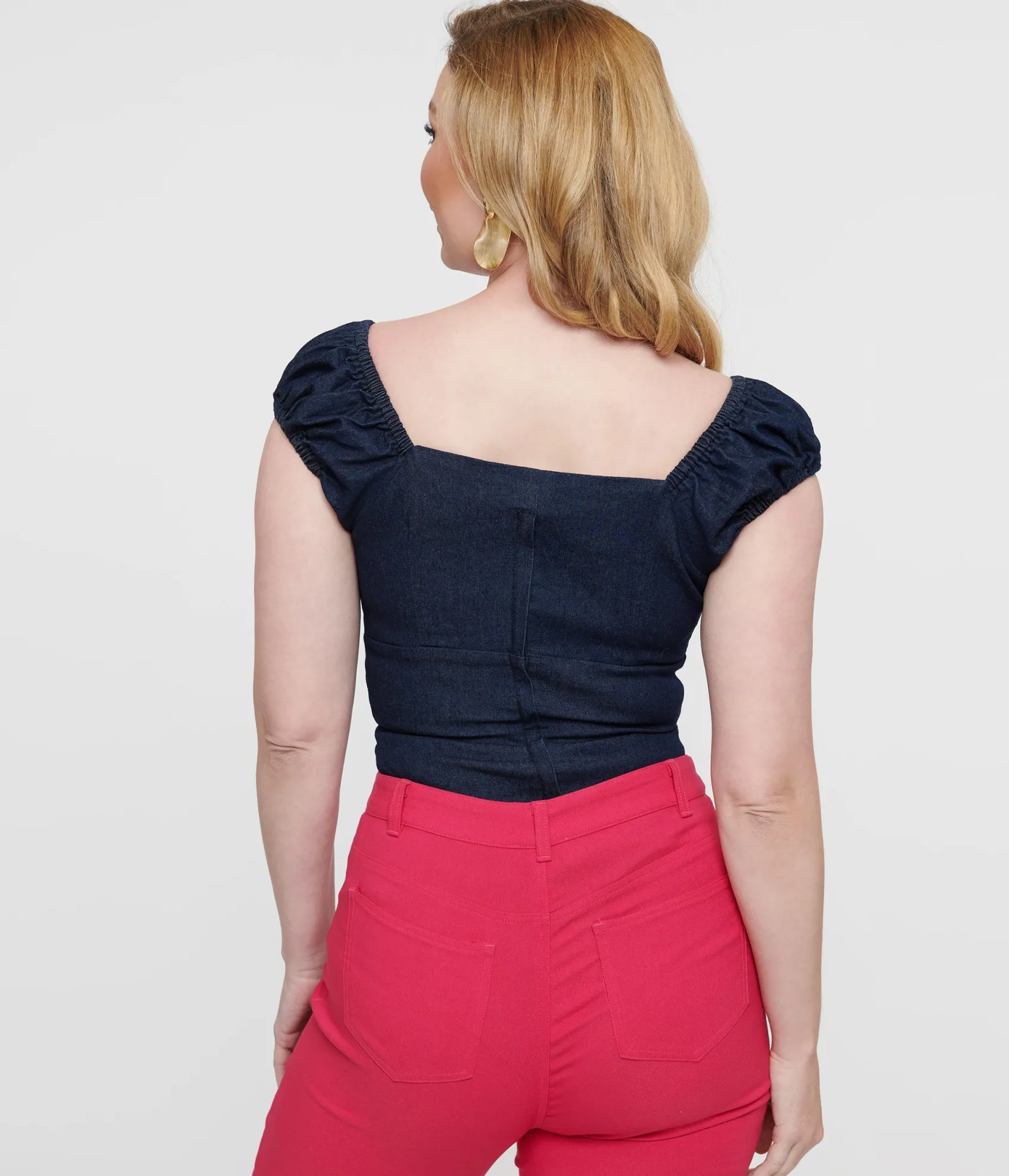 Unique Vintage Collectif 1950s Dark Blue Denim Rita Blouse Discount