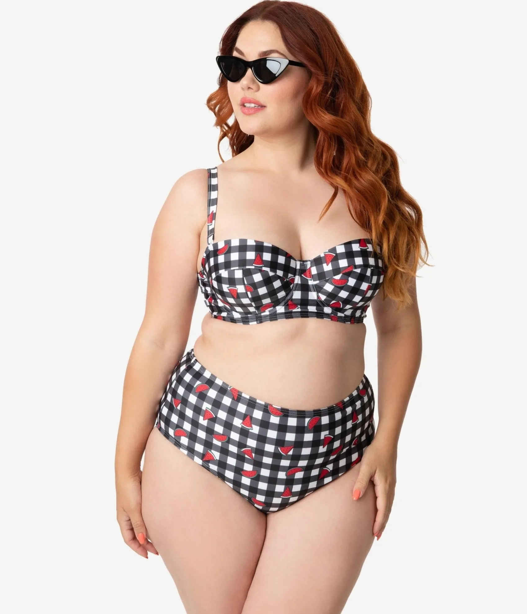 Unique Vintage Collectif x Playful Promises Black & White Gingham Watermelon Print Swim Bottoms Cheap
