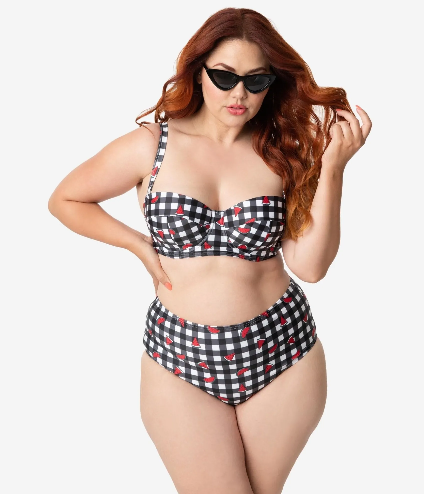 Unique Vintage Collectif x Playful Promises Black & White Gingham Watermelon Print Swim Bottoms Cheap