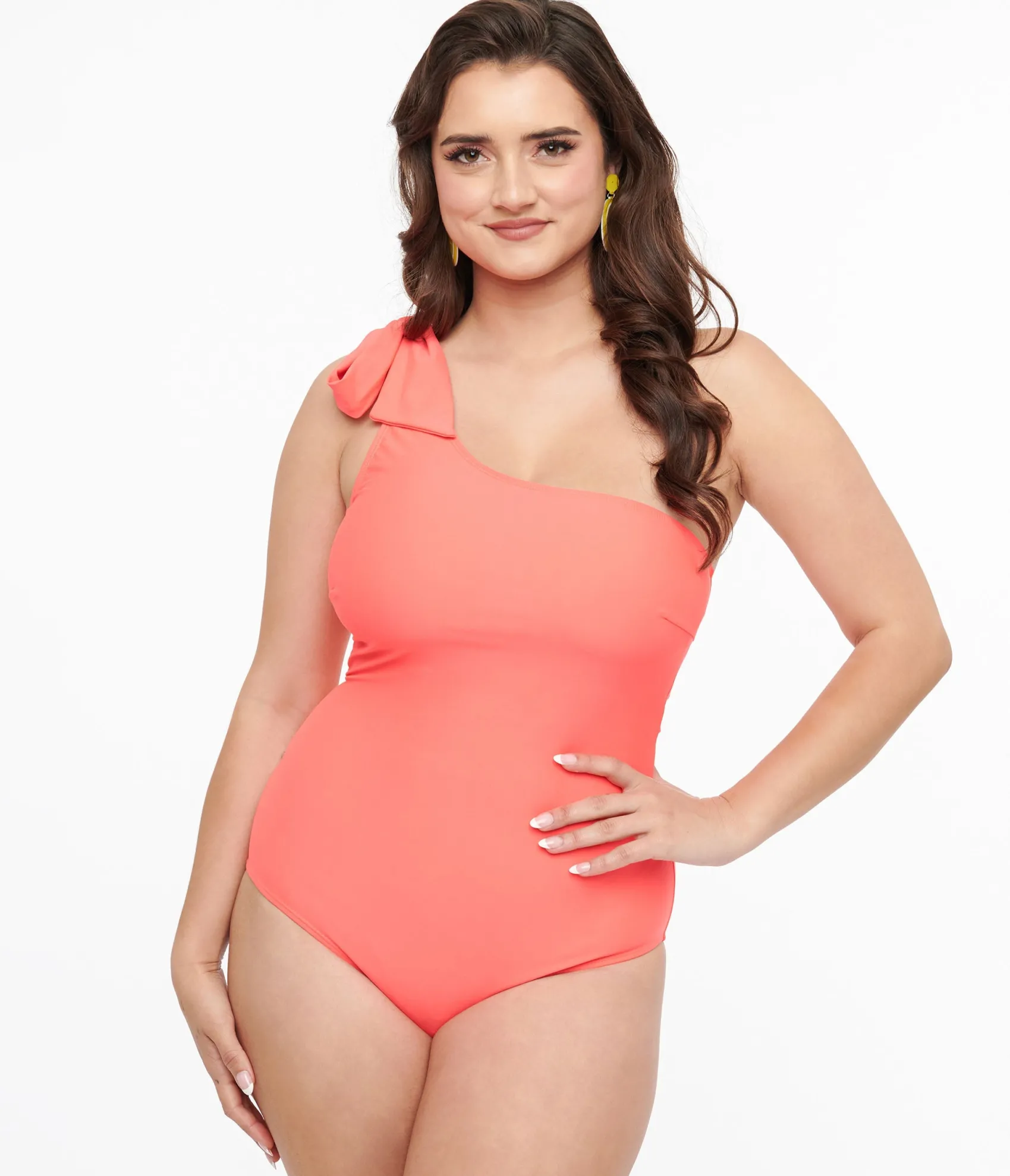 Unique Vintage Coral One Shoulder One Piece Swimsuit Cheap