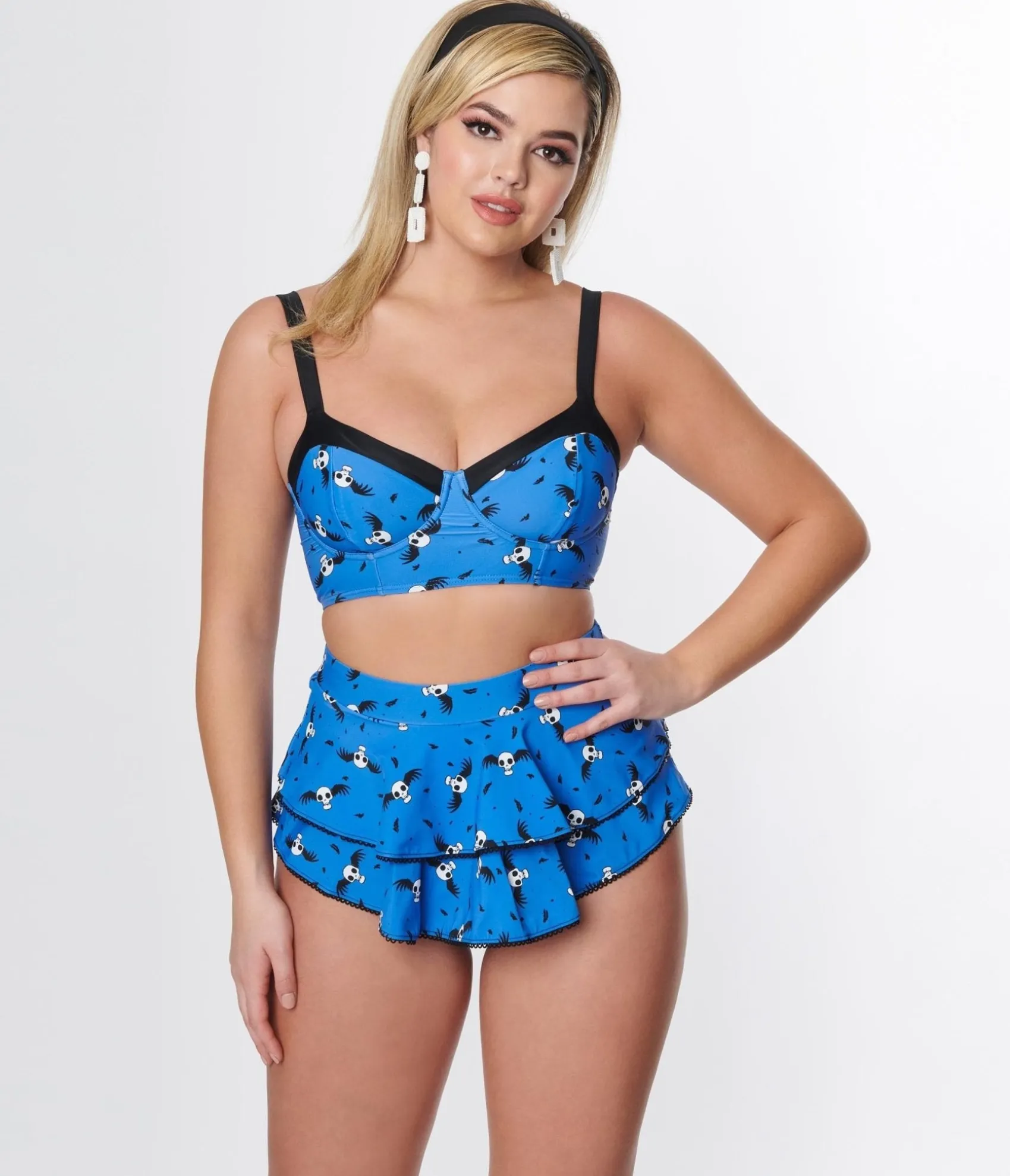 Unique Vintage Corpse Bride x Blue & Flying Skulls Ruffle Swim Bottom Outlet
