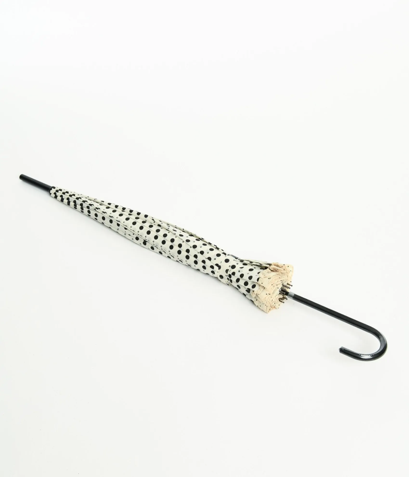 Unique Vintage Cream & Black Sparkle Dot Frilled Pagoda Umbrella Flash Sale