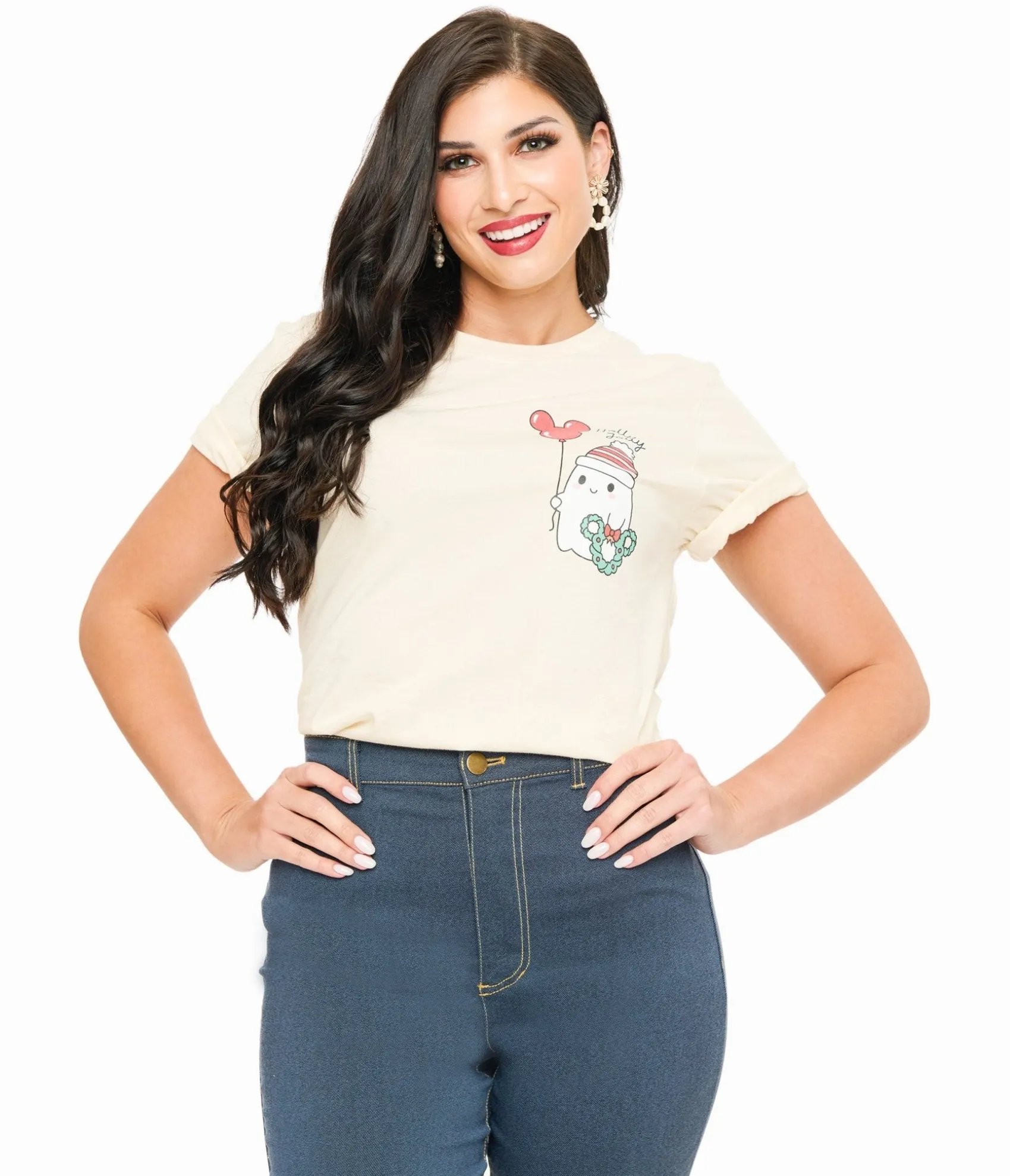 Unique Vintage Cream Holly Jolly Ghost Graphic Tee Fashion