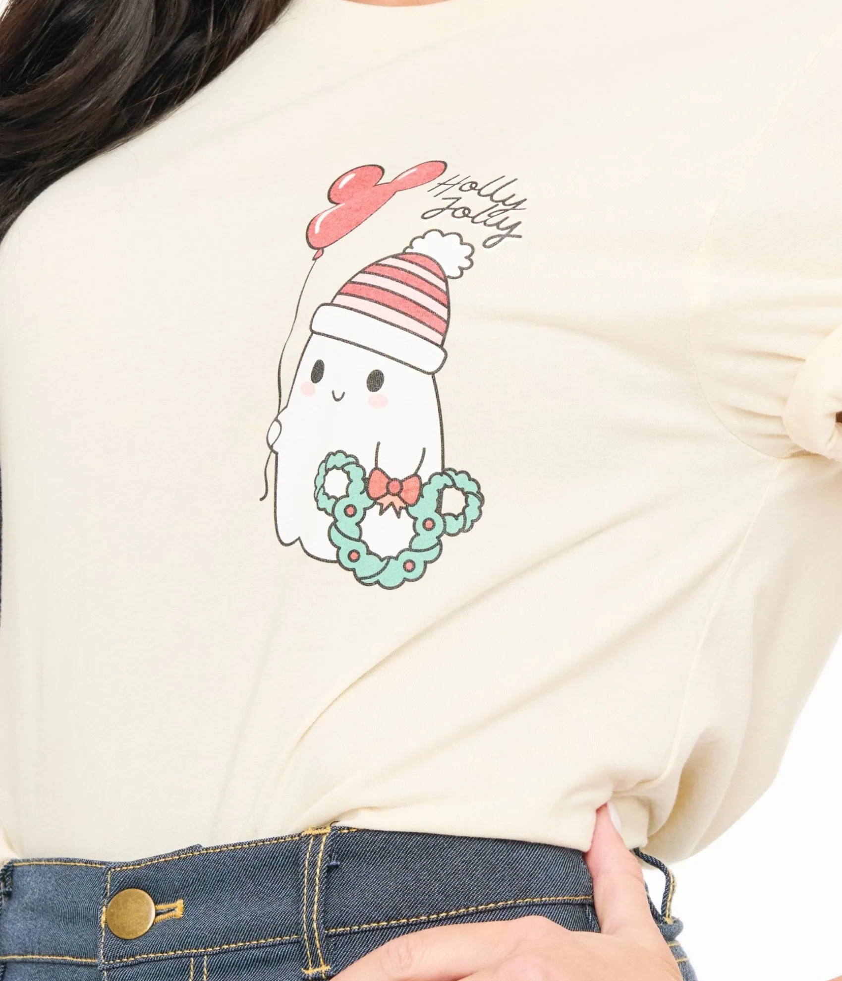 Unique Vintage Cream Holly Jolly Ghost Graphic Tee Fashion