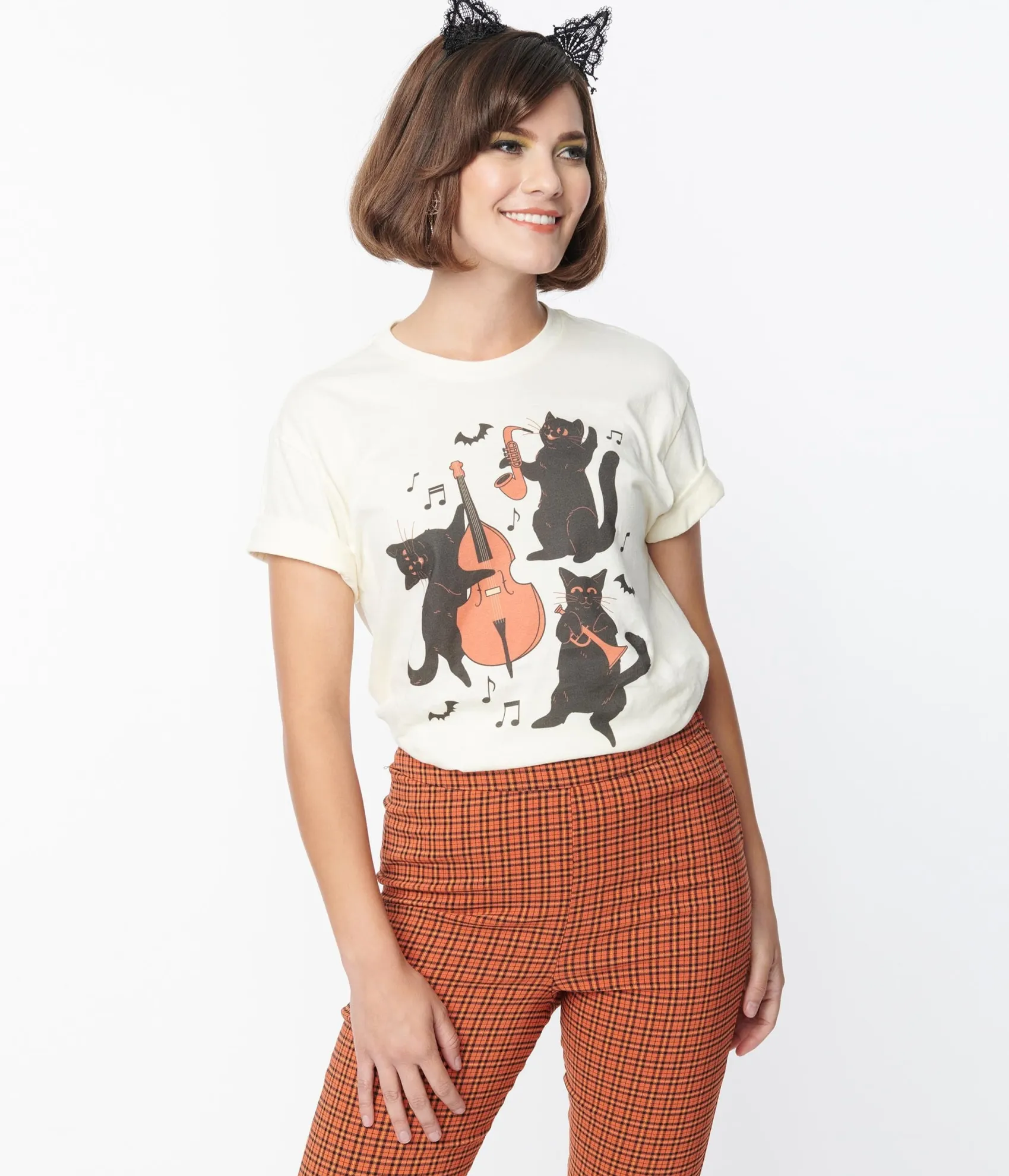 Unique Vintage Cream Jazz Cats Unisex Graphic Tee Flash Sale