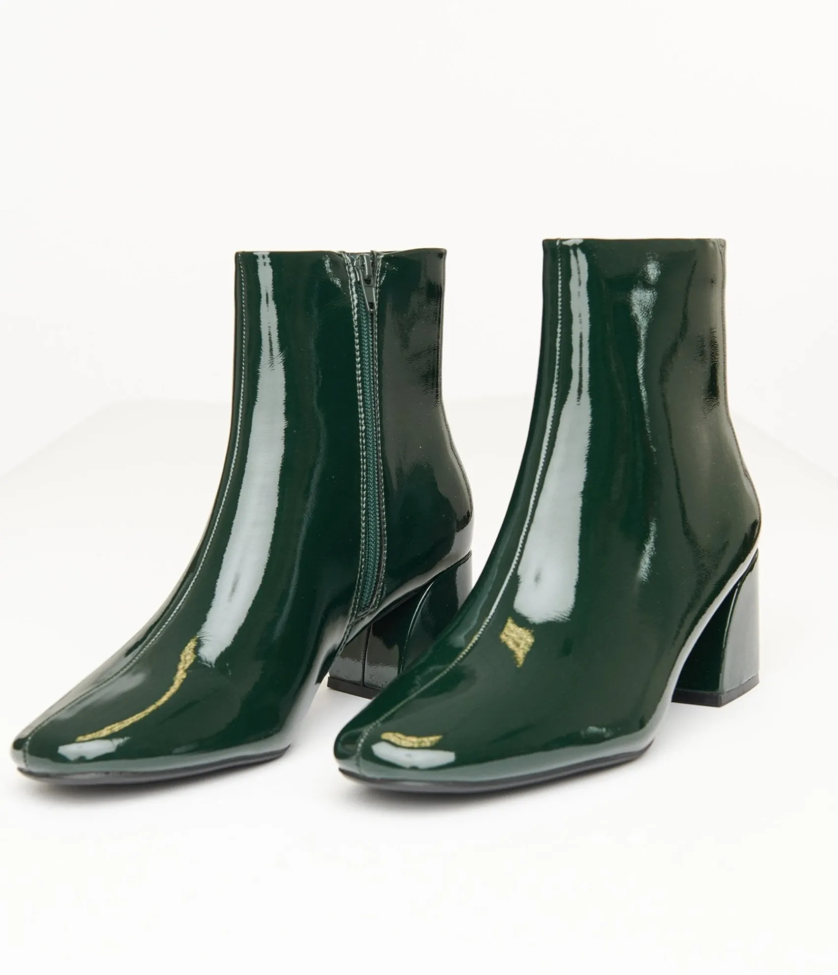 Unique Vintage Dark Green Patent Leatherette Booties Cheap