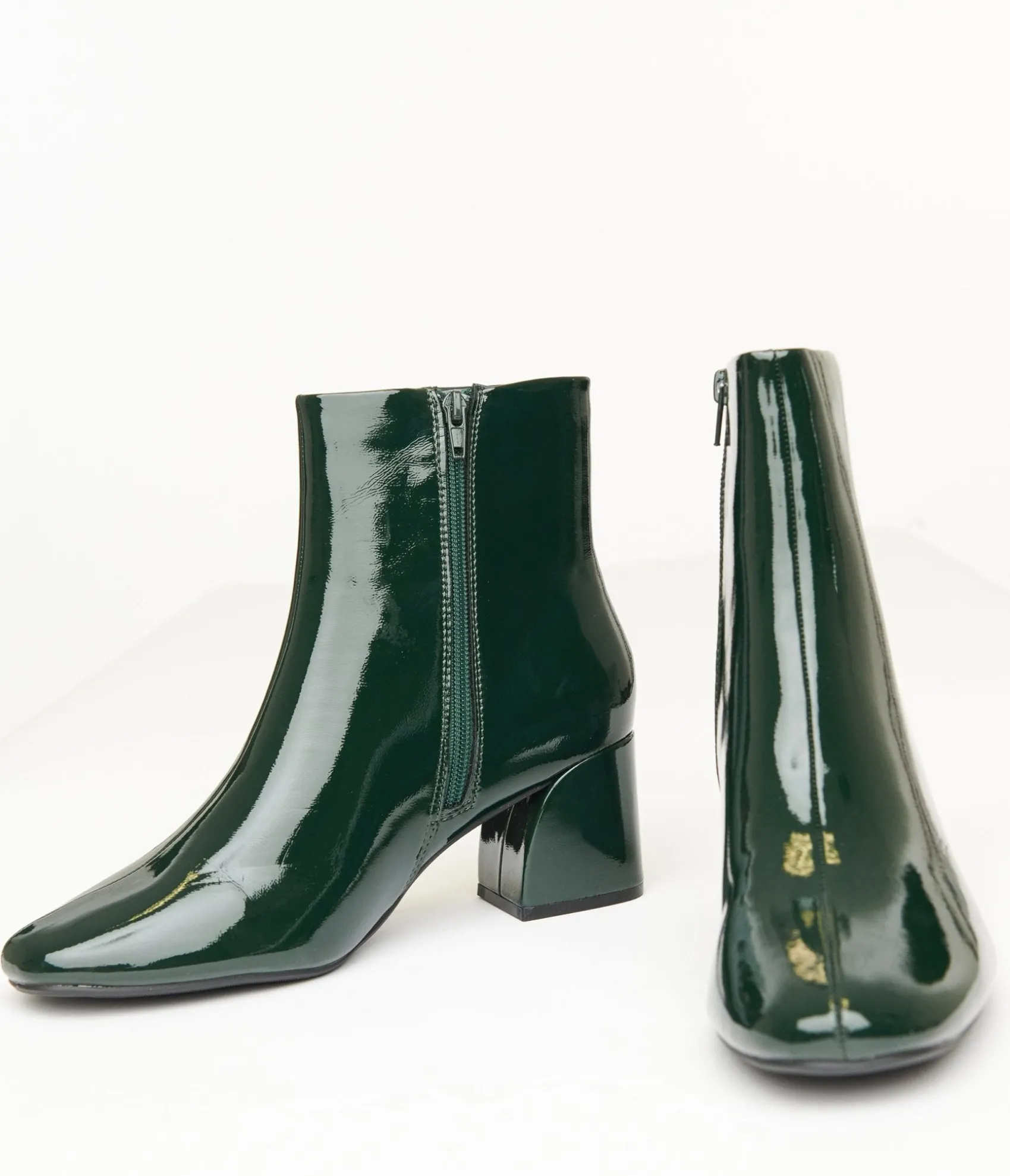 Unique Vintage Dark Green Patent Leatherette Booties Cheap