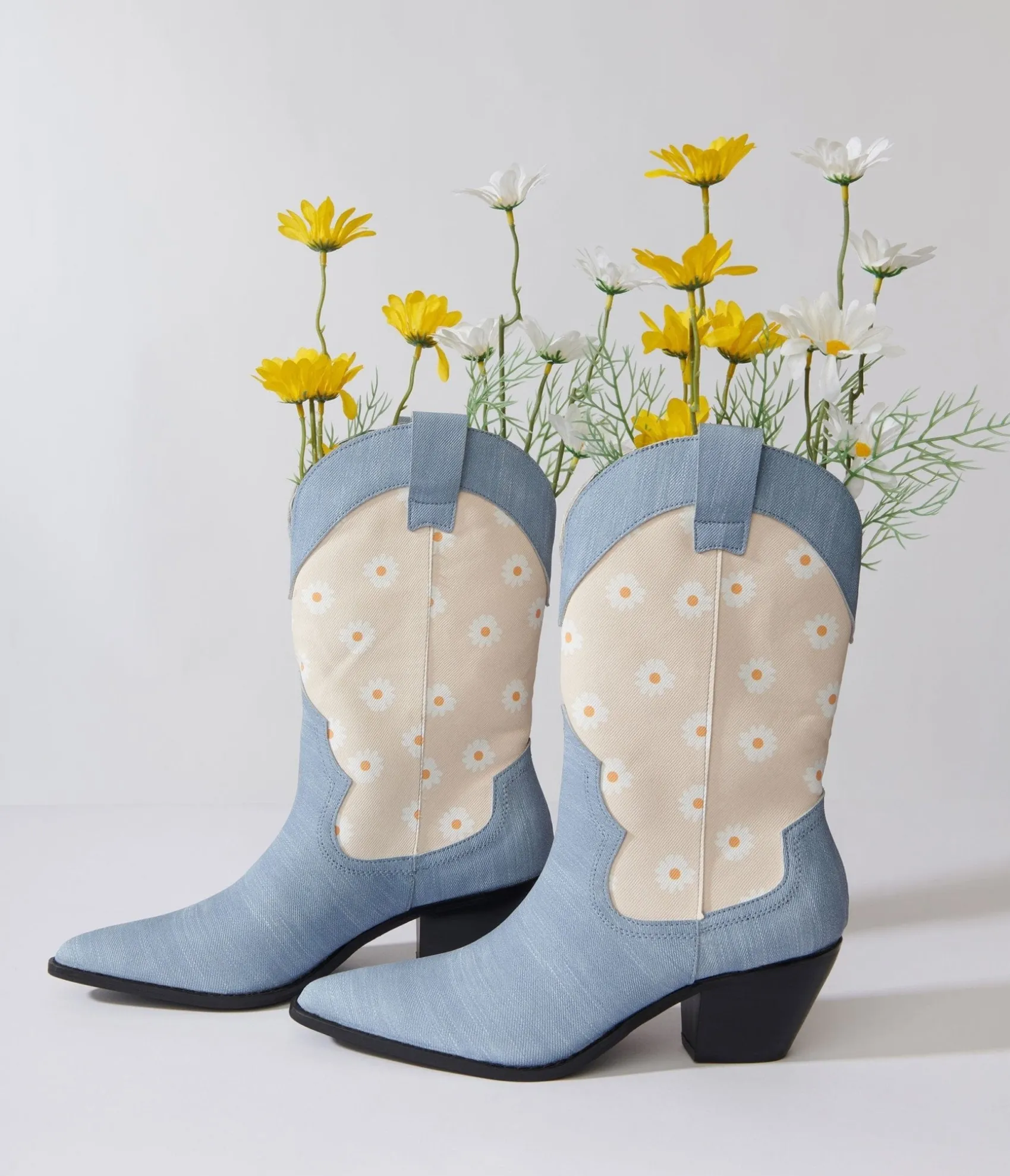 Unique Vintage Denim Daisy Cowboy Boot Cheap