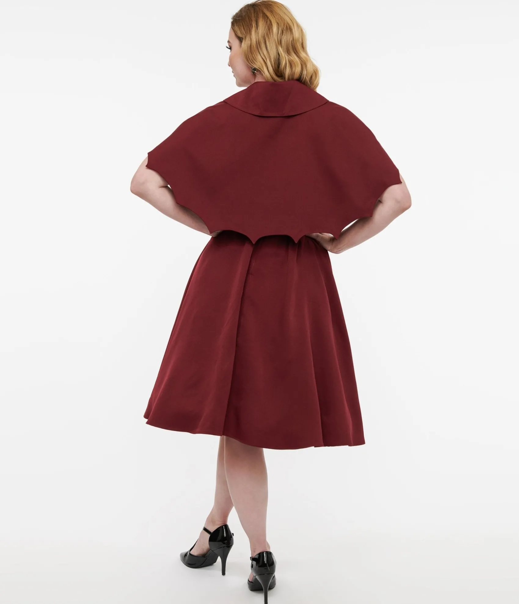 Unique Vintage Disney Hocus Pocus Collection by Burgundy & Grey Plaid Hocus Pocus Capelet Swing Dress Best Sale