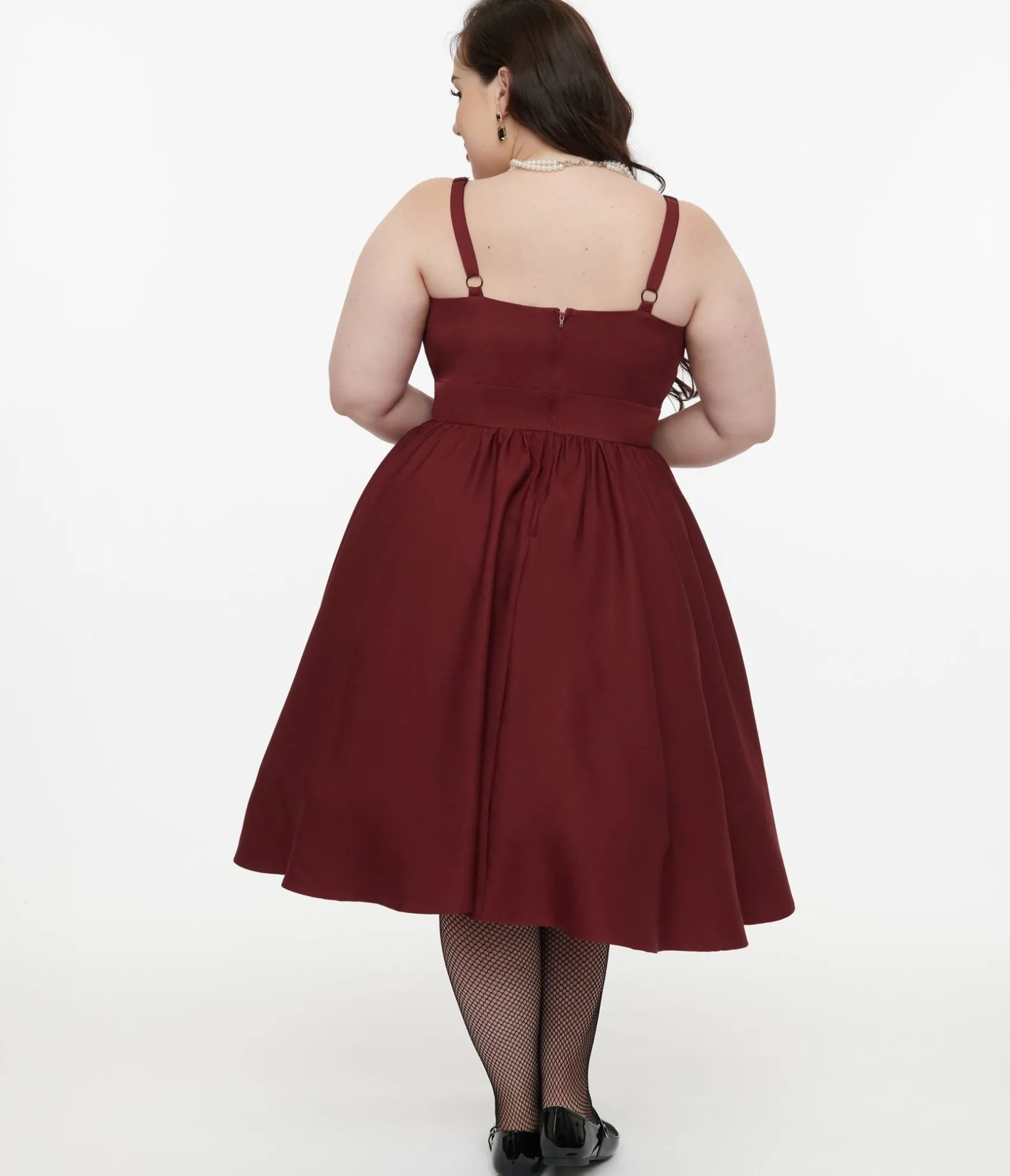 Unique Vintage Disney Hocus Pocus Collection by Plus Size Burgundy & Grey Plaid Hocus Pocus Capelet Swing Dress Clearance