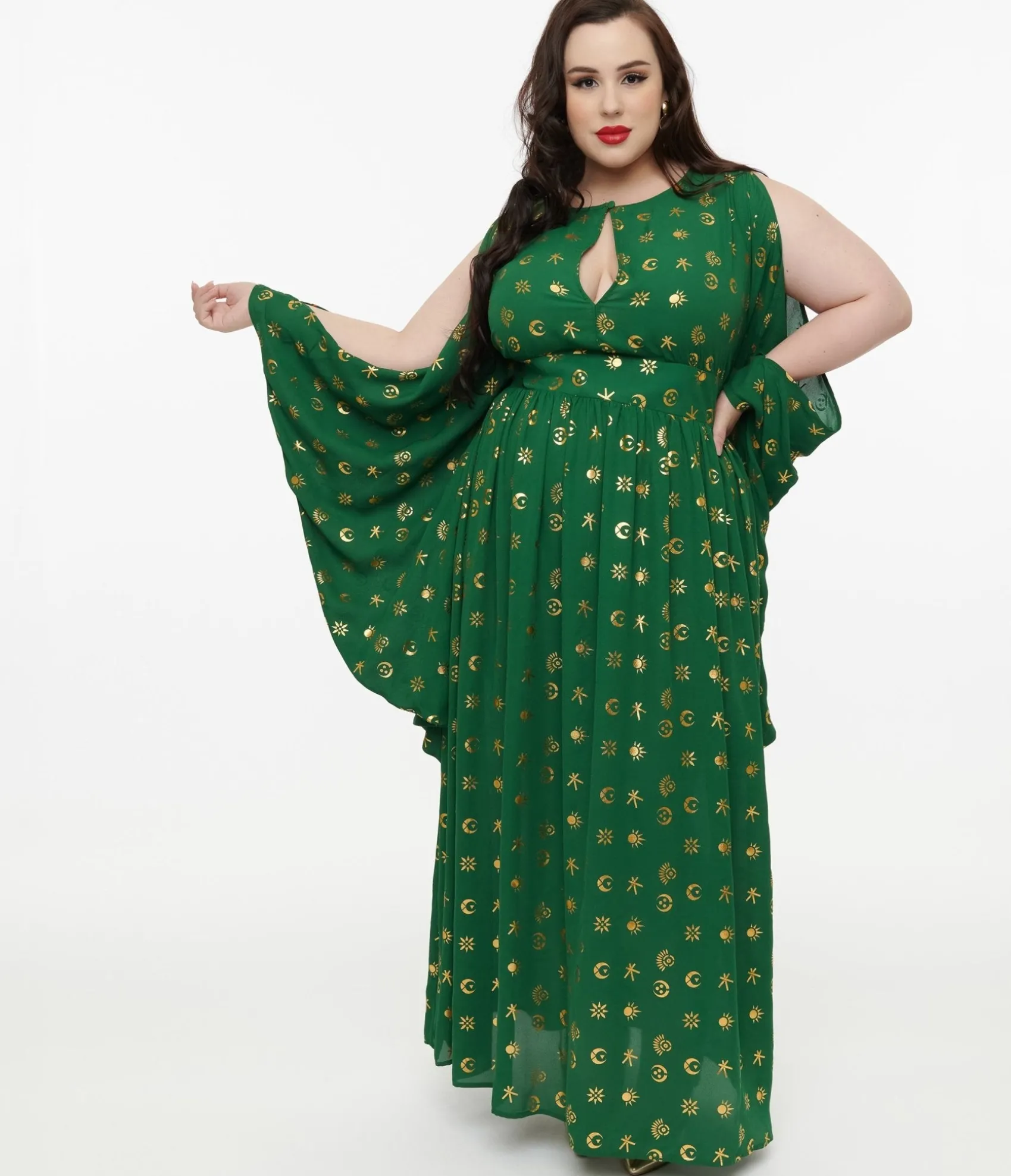 Unique Vintage Disney Hocus Pocus Collection by Plus Size Green & Gold Moon Print Caftan Shop