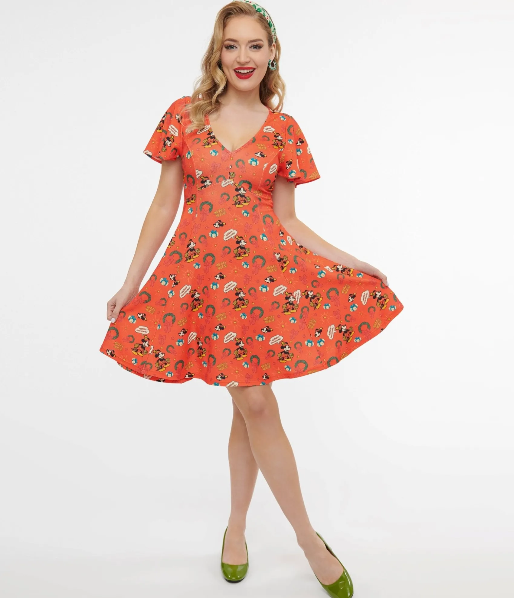 Unique Vintage Disney Holiday Collection by Mickey Christmas Fit & Flare Dress Hot
