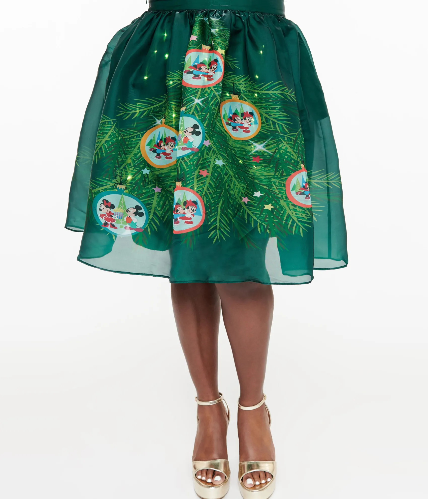 Unique Vintage Disney Holiday Collection by Plus Size Light Up Green Mickey & Minnie Christmas Tree Ballerina Skirt Best Sale