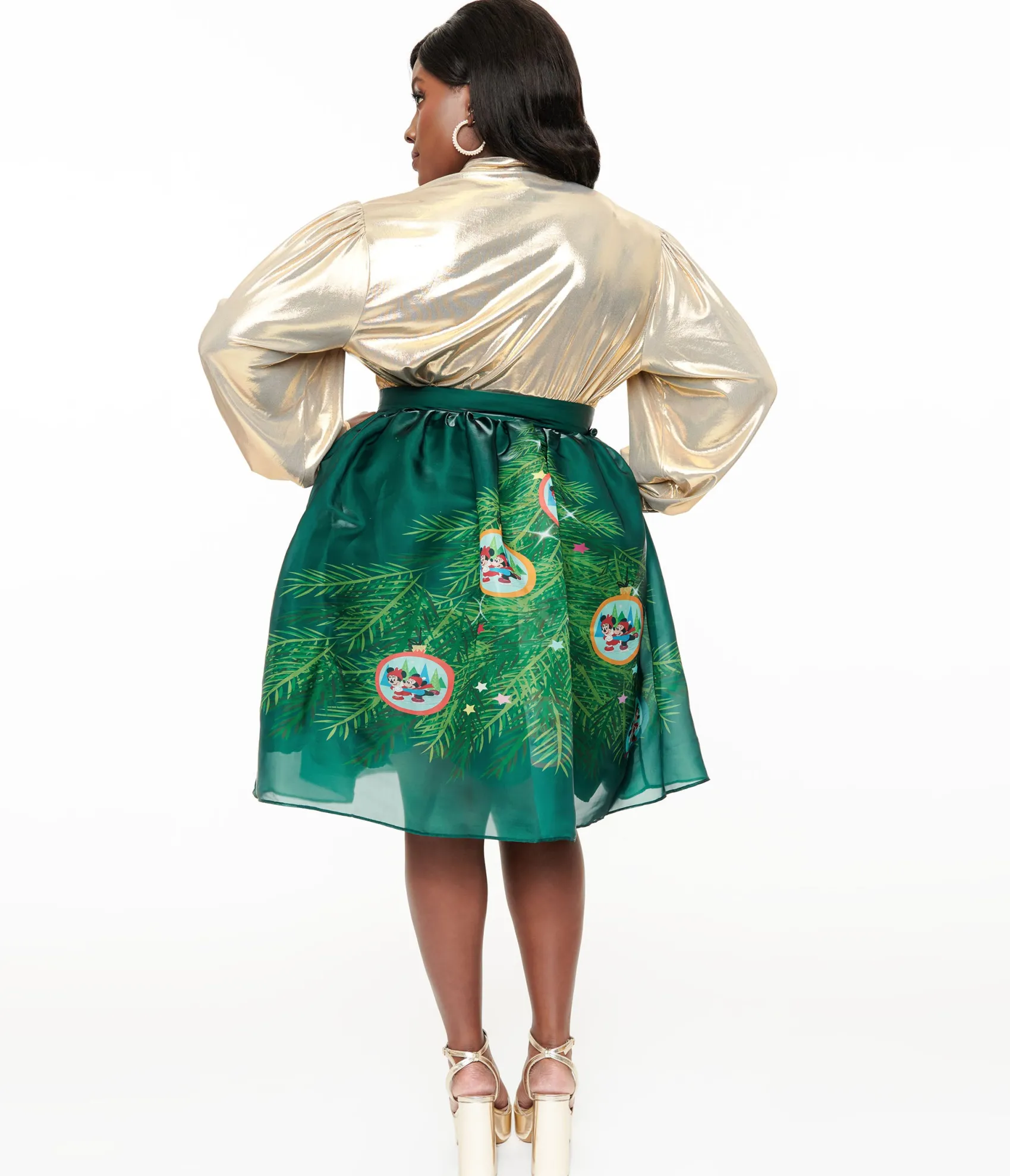 Unique Vintage Disney Holiday Collection by Plus Size Light Up Green Mickey & Minnie Christmas Tree Ballerina Skirt Best Sale