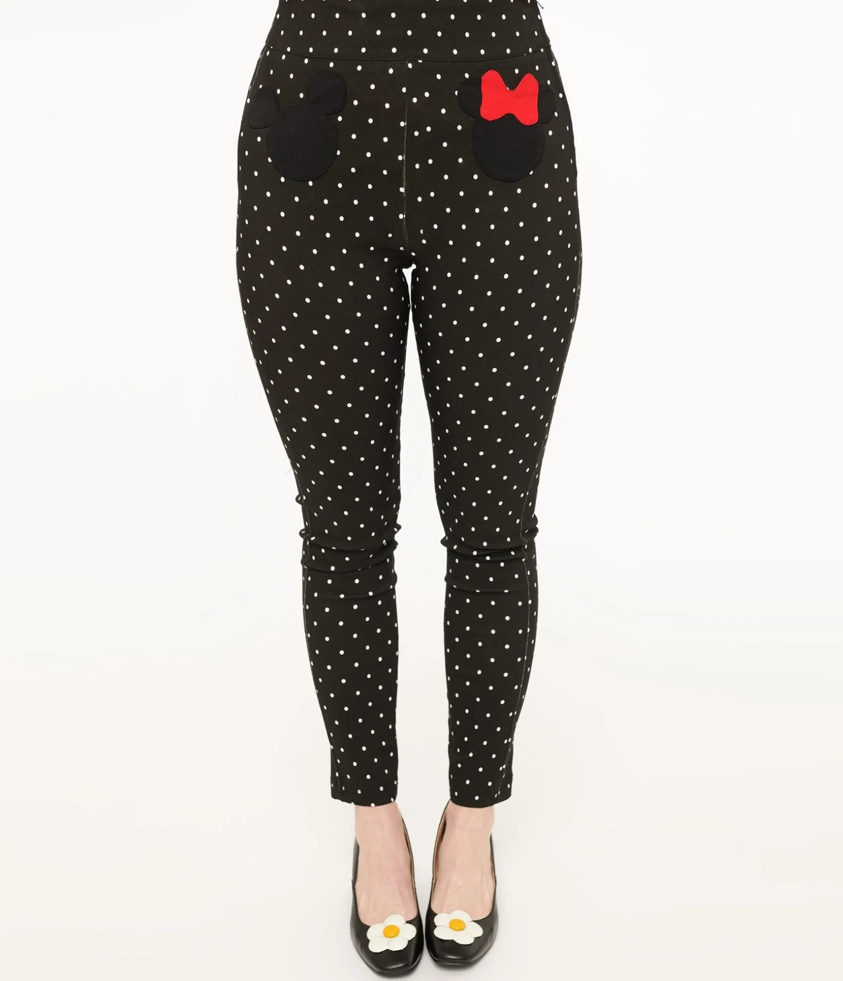 Unique Vintage Disney Mickey & Friends Collection by Black & White Pin Dot Mickey & Minnie Mouse Pocket Rizzo Cigarette Pants Outlet