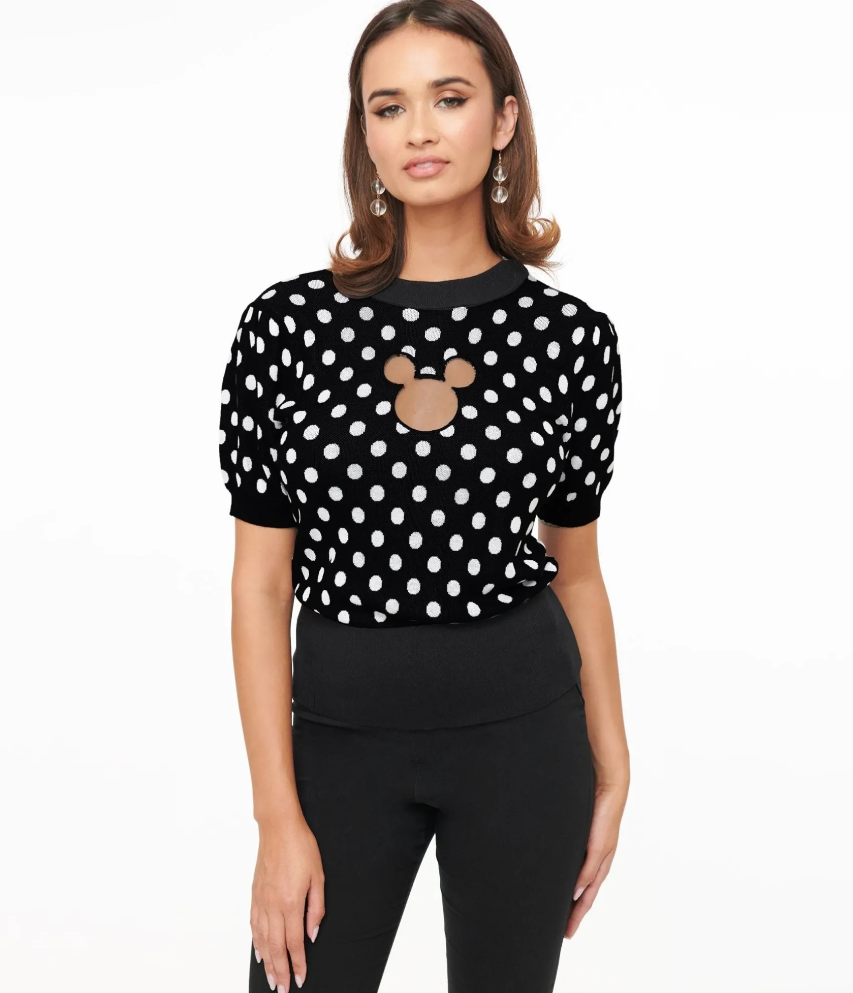 Unique Vintage Disney Mickey & Friends Collection by Black & White Polka Dot Mickey Mouse Cutout Sweater Shop