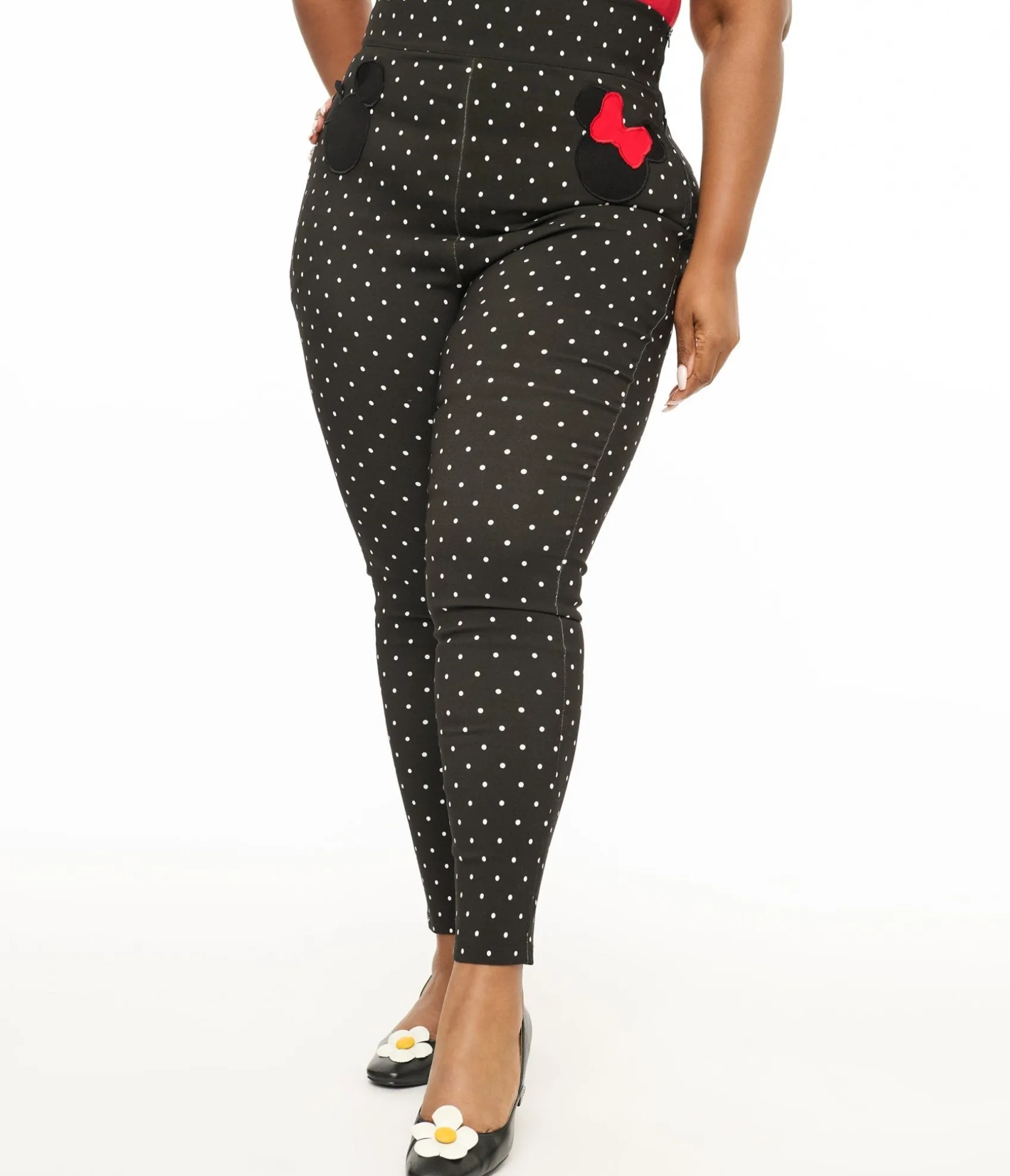 Unique Vintage Disney Mickey & Friends Collection by Plus Size Black & White Pin Dot Mickey & Minnie Mouse Pocket Rizzo Cigarette Pants Shop