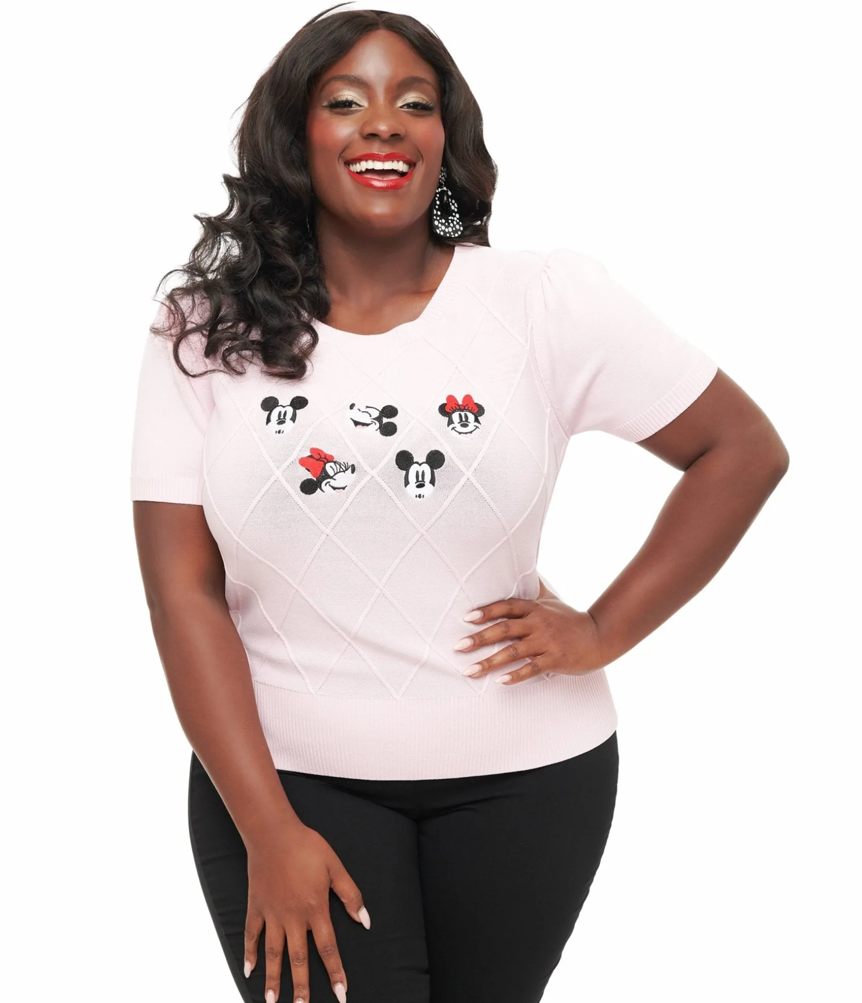 Unique Vintage Disney Mickey & Friends Collection by Plus Size Pink Mickey & Minnie Sweater Flash Sale