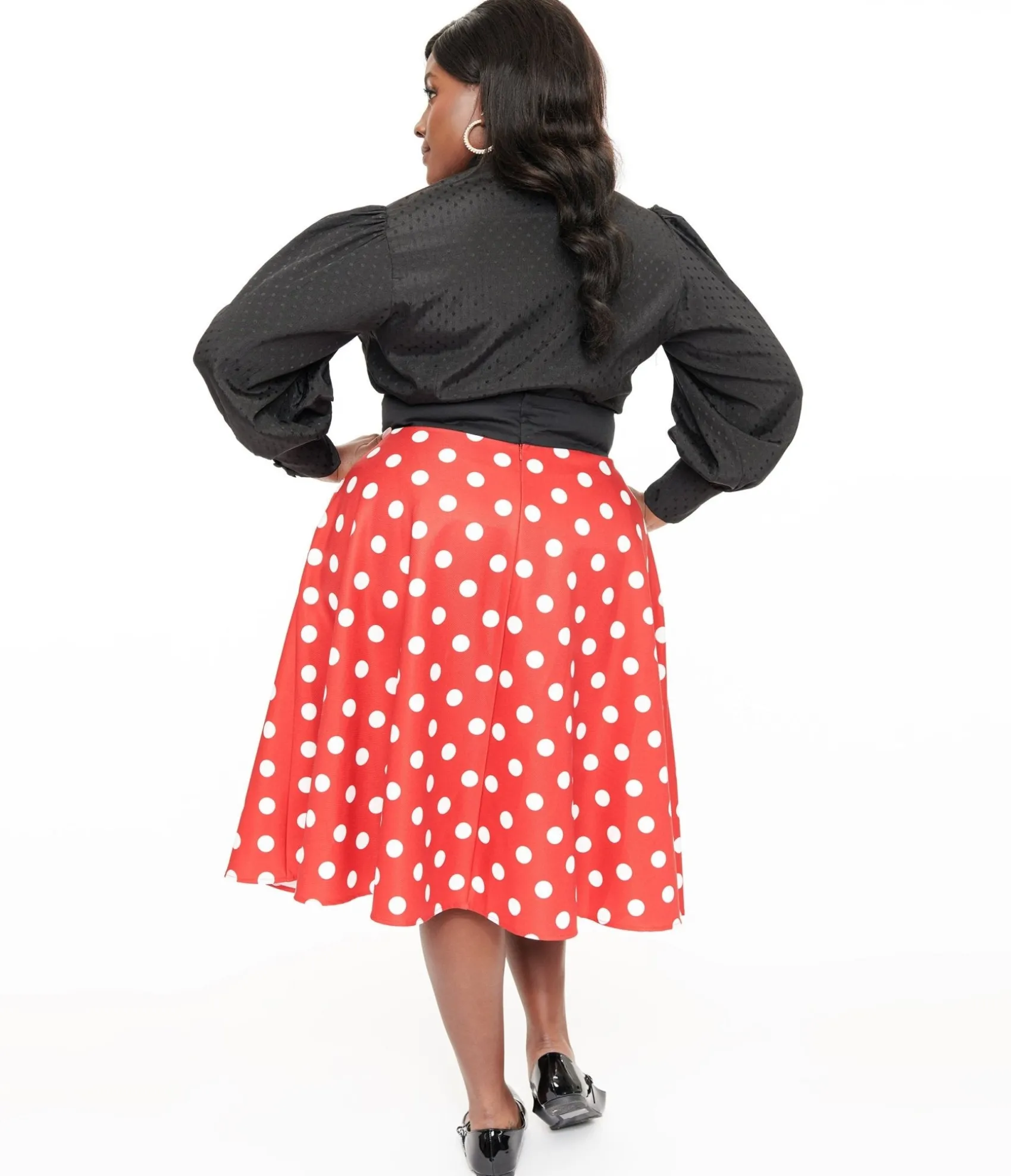 Unique Vintage Disney Mickey & Friends Collection by Plus Size Red & White Polka Dot Mickey Mouse Vivien Swing Skirt Hot