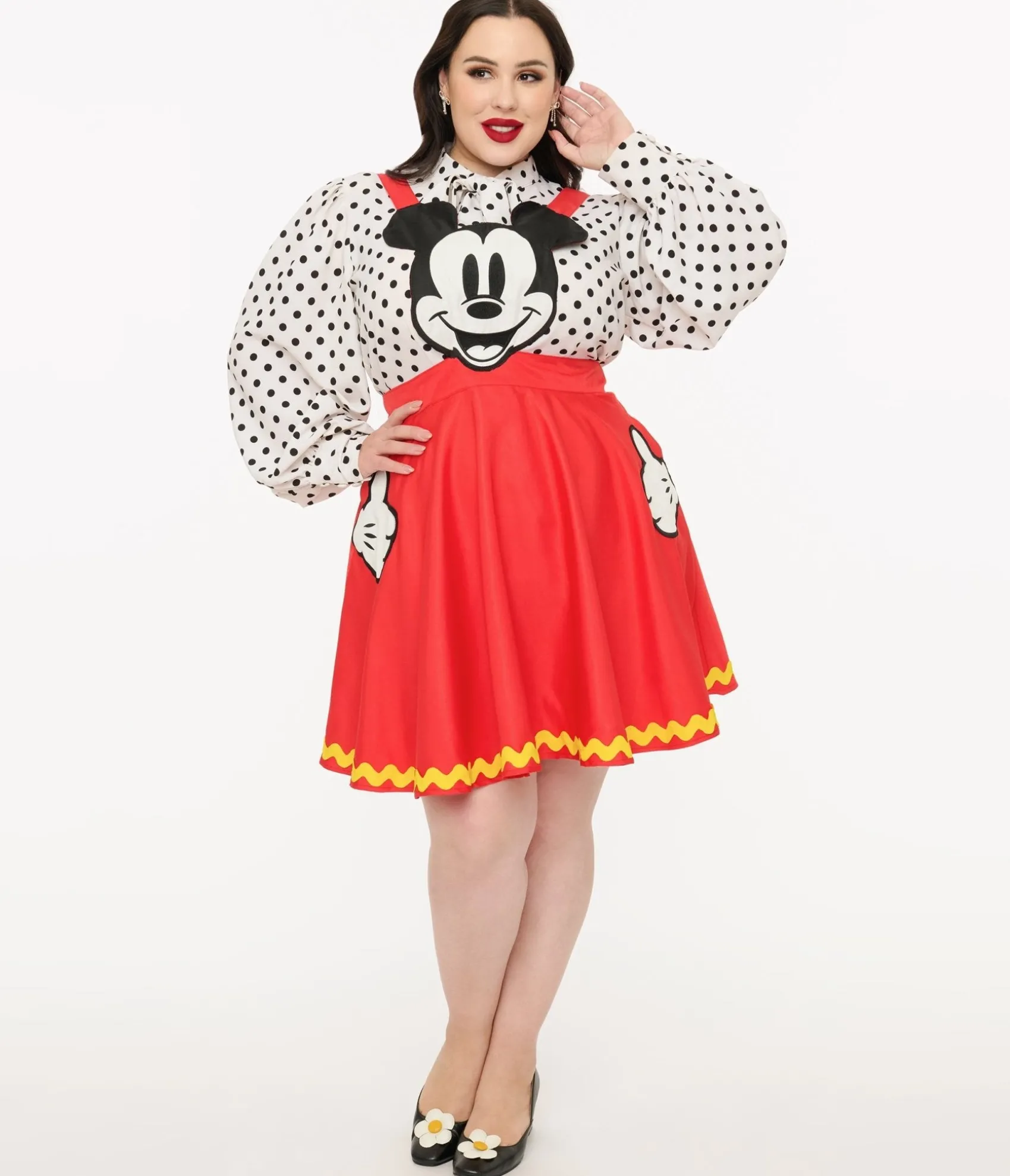 Unique Vintage Disney Mickey & Friends Collection by Plus Size Red Mickey Face Pinafore Outlet