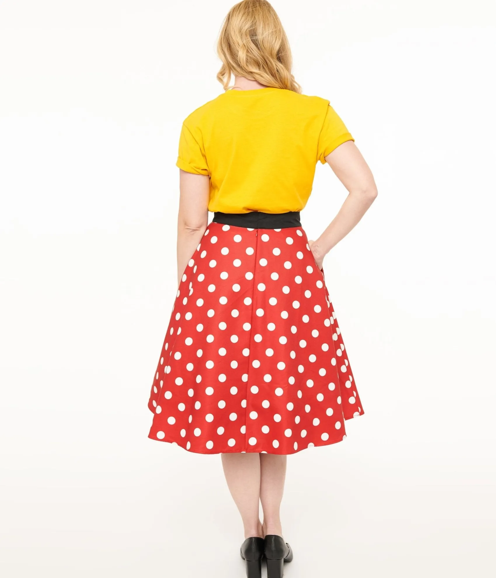 Unique Vintage Disney Mickey & Friends Collection by Red & White Polka Dot Mickey Mouse Vivien Swing Skirt Outlet