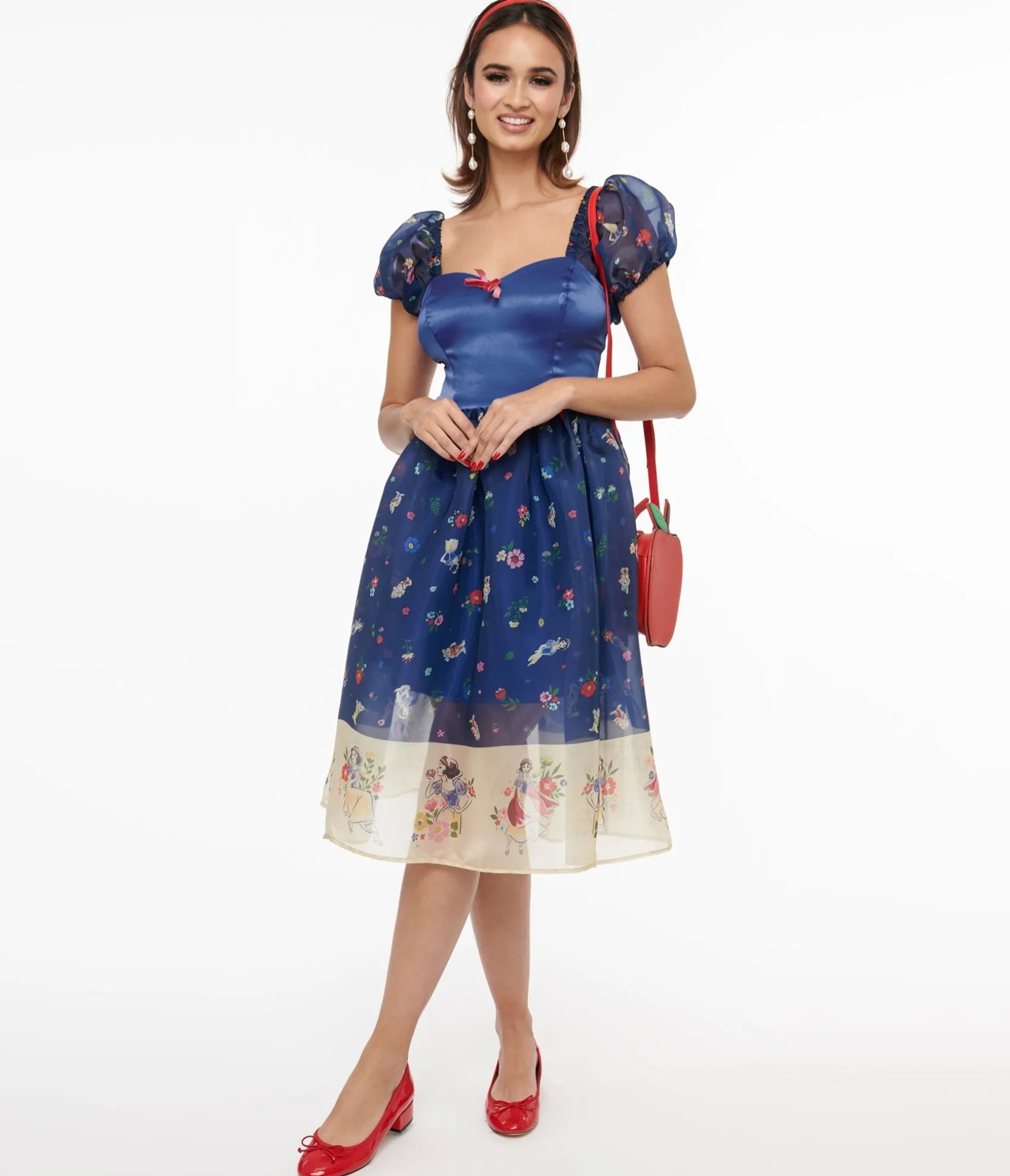 Unique Vintage Disney Princess collection by Blue Snow White Print Sweetheart Dress Online